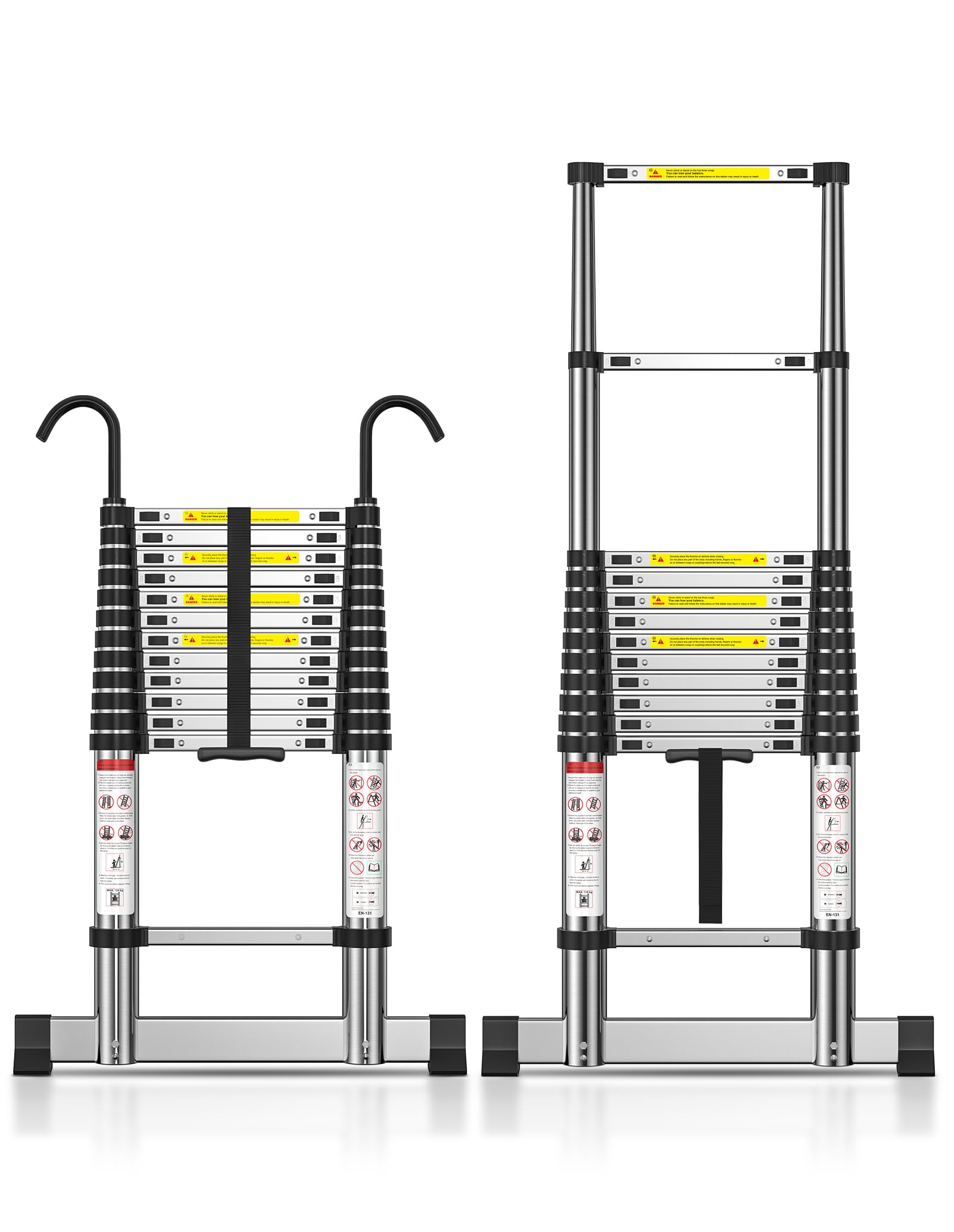TECKNET Telescoping Ladder, 12.5 FT Aluminum Extension Ladder with Stabilizer Bar, Non-Slip Feet & Detachable Hook, 330lbs Capacity, Multi-Purpose Portable Step Ladders for Home, RV, Loft, Library