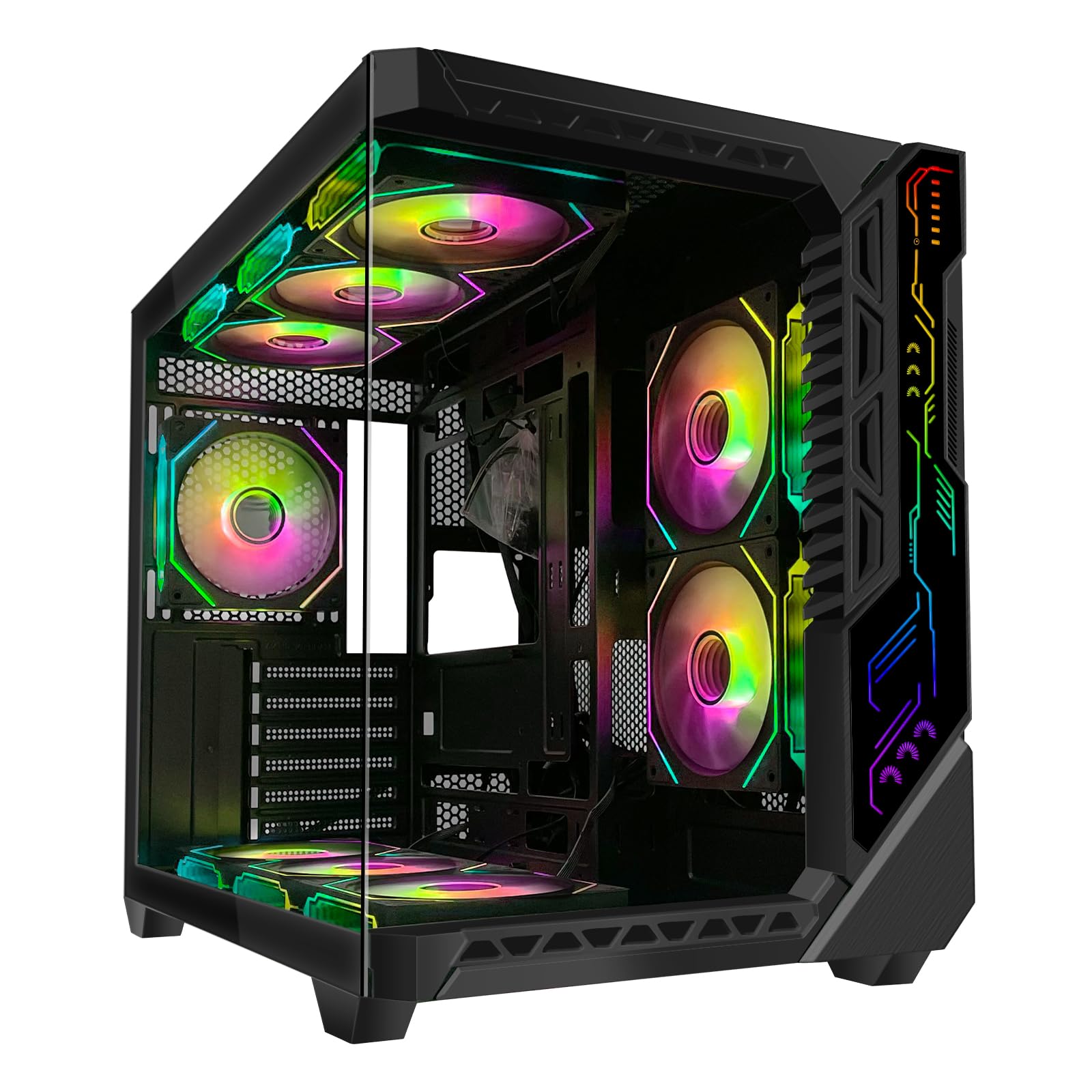 ATX Mid-Tower PC Gaming Case with 9pcs ARGB Fans Control Remote, Gaming ATX Case 360mm Radiator Support,PC Case Tempered Glass Front/Side Panel,Mid Tower Computer case。
