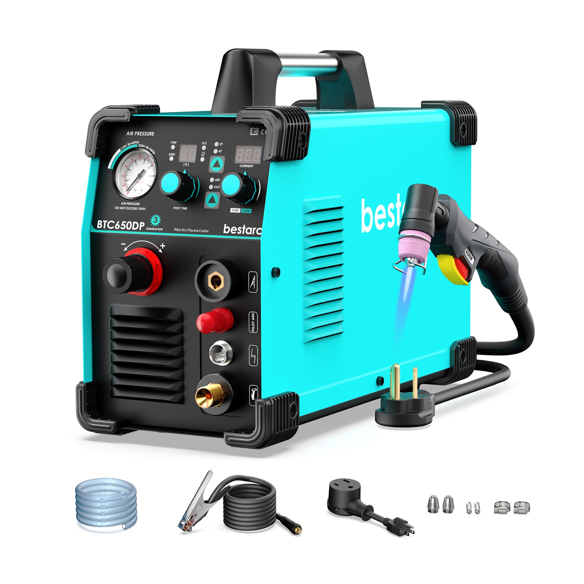 bestarc Plasma Cutter, Pilot Arc BTC650DP 3rd Generation 65Amps With [Air Sensor Technology] Dual Voltage 110/220V Digital Plasma Cutting Machine (BTC650DP 3GEN 110/220)