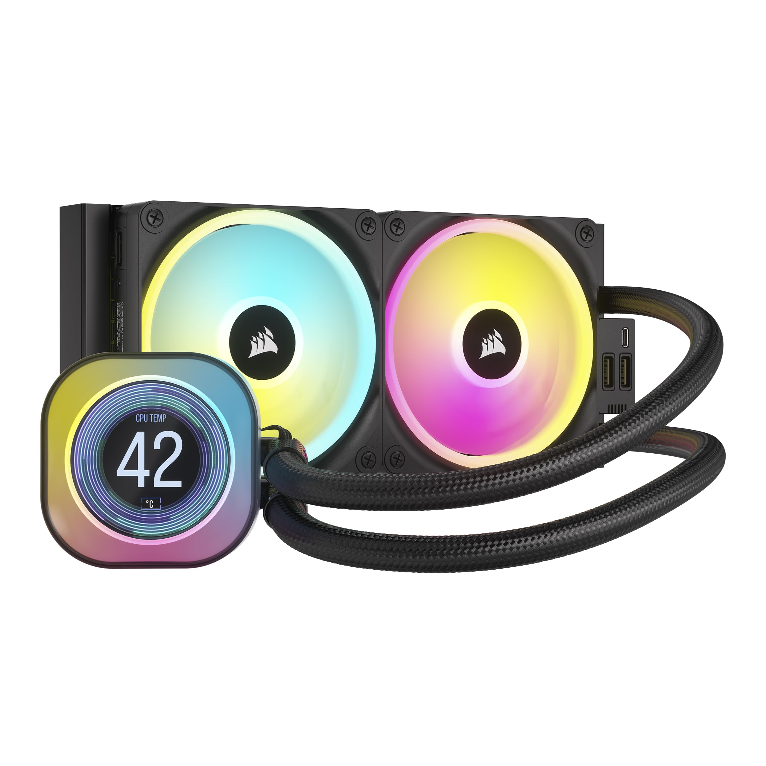 CORSAIR iCUE Link H100i LCD Liquid CPU Cooler - 240mm AIO - QX120 RGB Fans - 2.1” IPS LCD Screen - Fits Intel LGA 1700, AMD AM5 - iCUE Link System Hub Included - Black