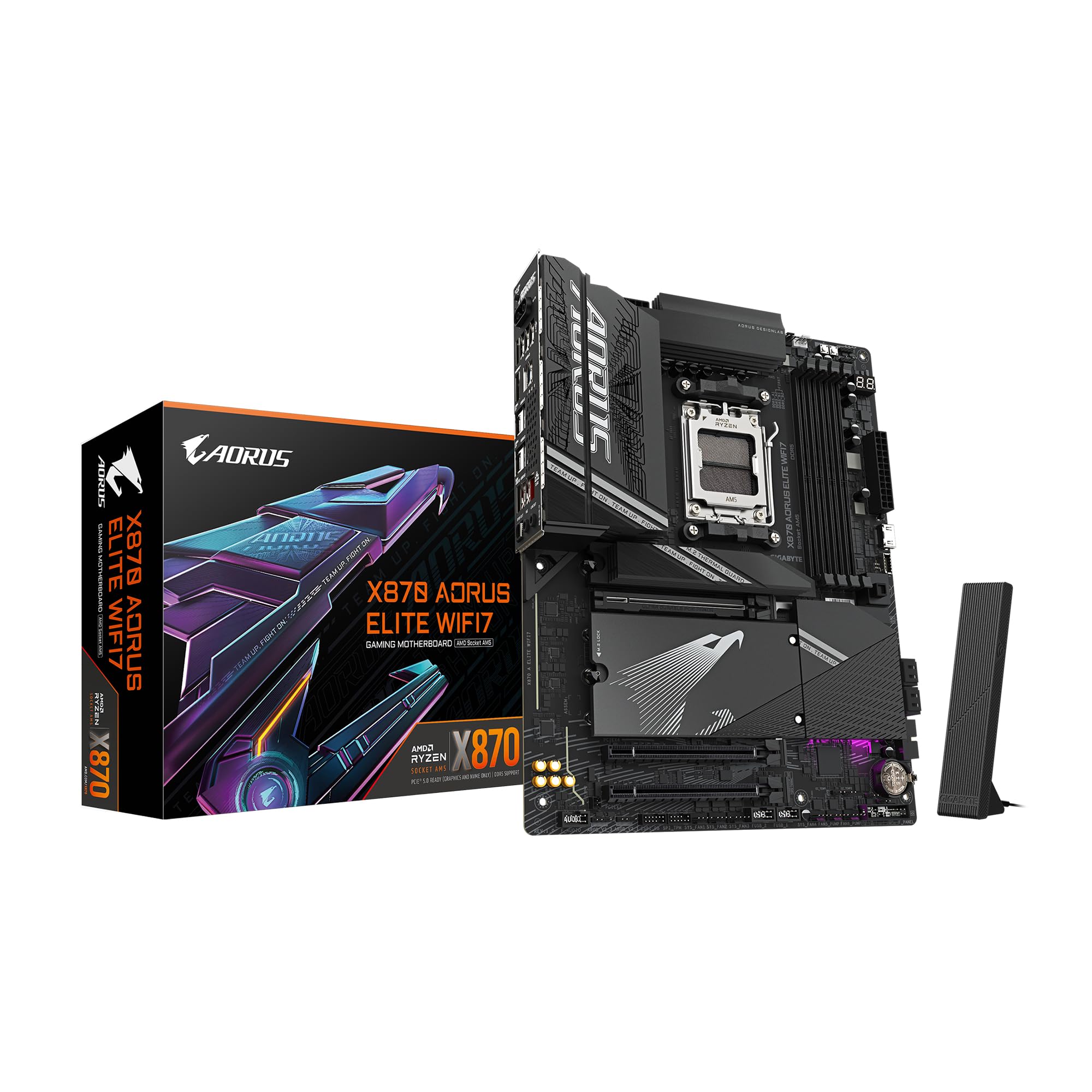 GIGABYTE X870 AORUS Elite WIFI7 AMD AM5 LGA 1718 Motherboard, ATX, DDR5, 4X M.2, PCIe 5.0, USB4, WIFI7, 2.5GbE LAN, EZ-Latch, 5-Year Warranty