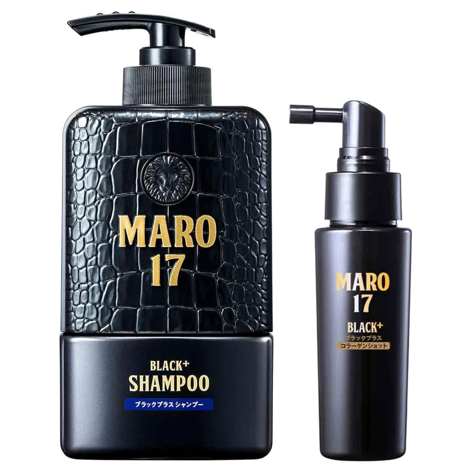 MARO17 Black+ Shampoo and Anti-Gray Collagen Shot - Reduce Gray Hair Appearance - Apple Stem Cells & Bamboo Cells - Promotes Hair Growth, Strengthens Keratin & Prevents Greying - Black Shampoo for Men