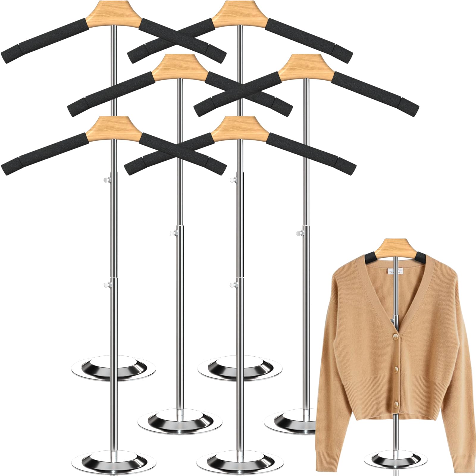 hanvate Adjustable T Shirt Display Adult for Vendors 6Pack,18-31.1IN Flexible Shirt Rack Shoulder Stand, Portable Hanging Metal Clothes Display, Hanger Rack for Clothing Dress Garment Coat Retail