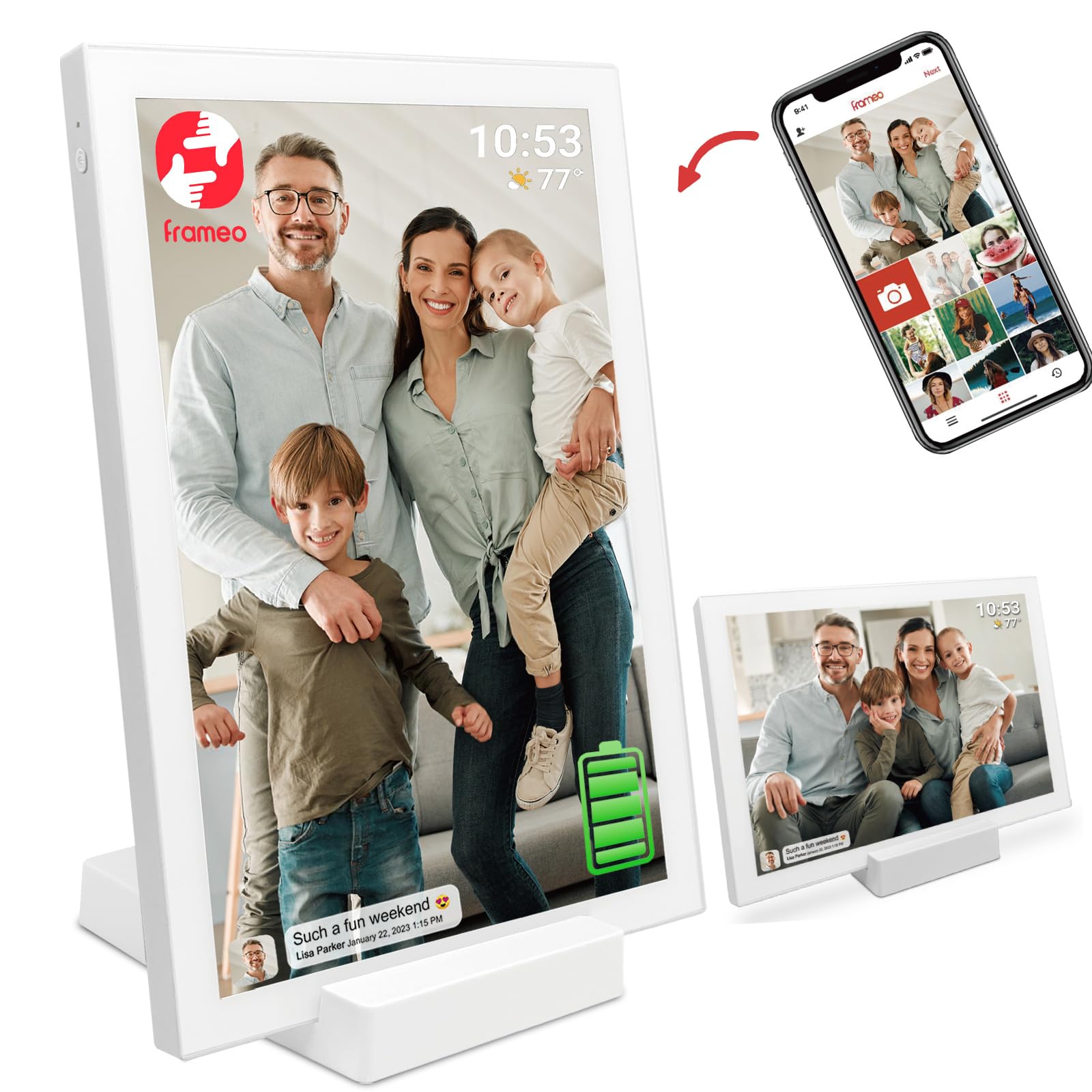 FRAMEO 10.1 Inch WiFi Digital Photo Frame with 5000mAh Battery,1280x800 HD IPS LCD Touch Screen,Auto-Rotate Portrait and Landscape,32GB Storage,Share Moments Instantly via Frameo App from Anywhere