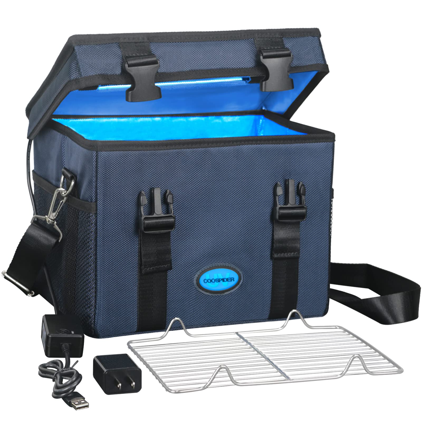 UVC Sanitizer Box Ozone Free with Timer, Portable Large Cleaner Bag with USB Port, UV Light Blue Tote for Mask, Cell Phone, Baby Bottle, Key, Towel