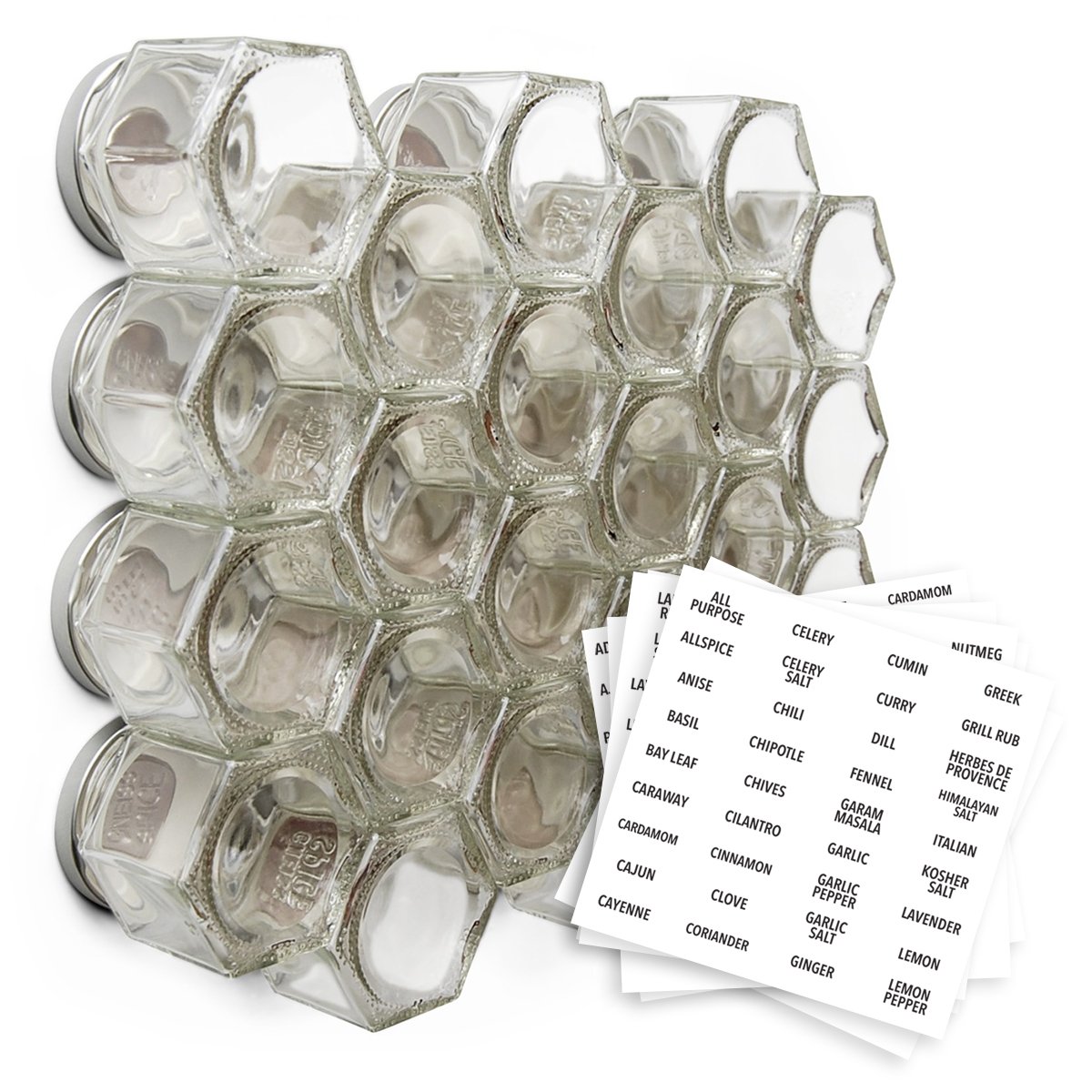 Gneiss Spice Magnetic Jars – Set of 24 Large Empty Glass Spice Jars (4 oz) with Magnetic Lids & Labels | Fridge-Mount Hanging Spice Rack | Refillable Kitchen Organizer