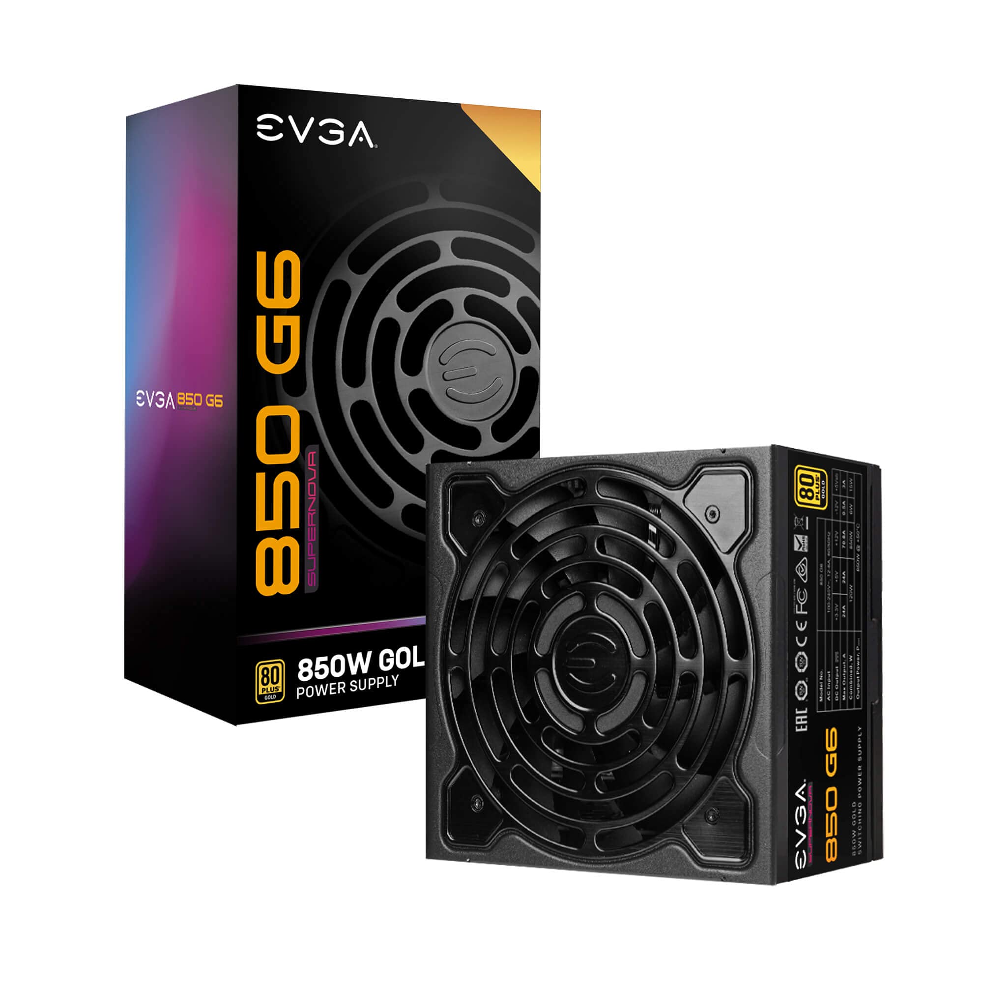 EVGA 850 G6, 80 Plus Gold 850W, Fully Modular, Eco Mode with FDB Fan, 100% Japanese Capacitors,10 Year Warranty, Includes Power ON Self Tester, Compact 140mm Size, Power Supply 220-G6-0850-X1