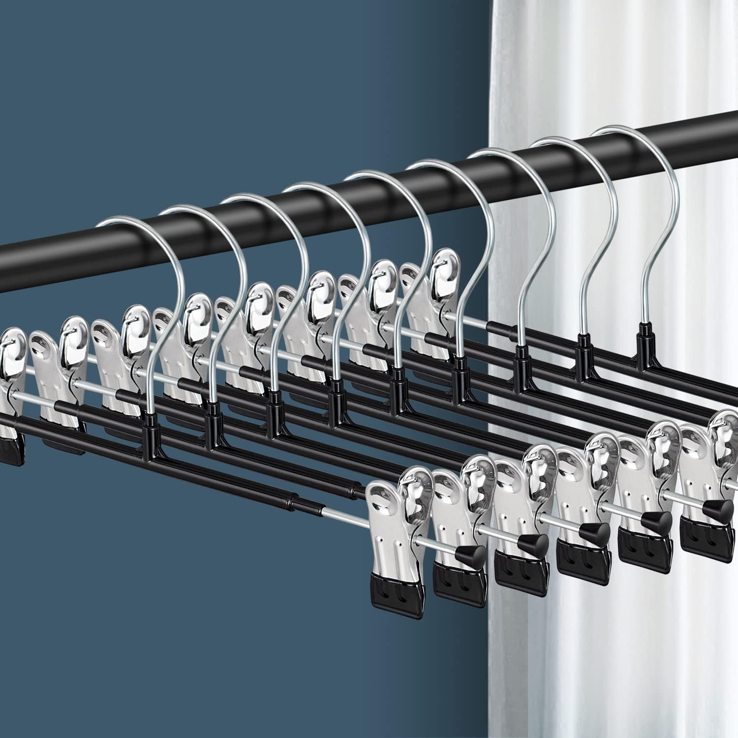 BUMODEL 60 Pack 12 Inch Heavy Duty Pants Hangers with Clips, Metal, Black, Non Slip, Space Saving, Adult, Men, Children, Kid, Baby