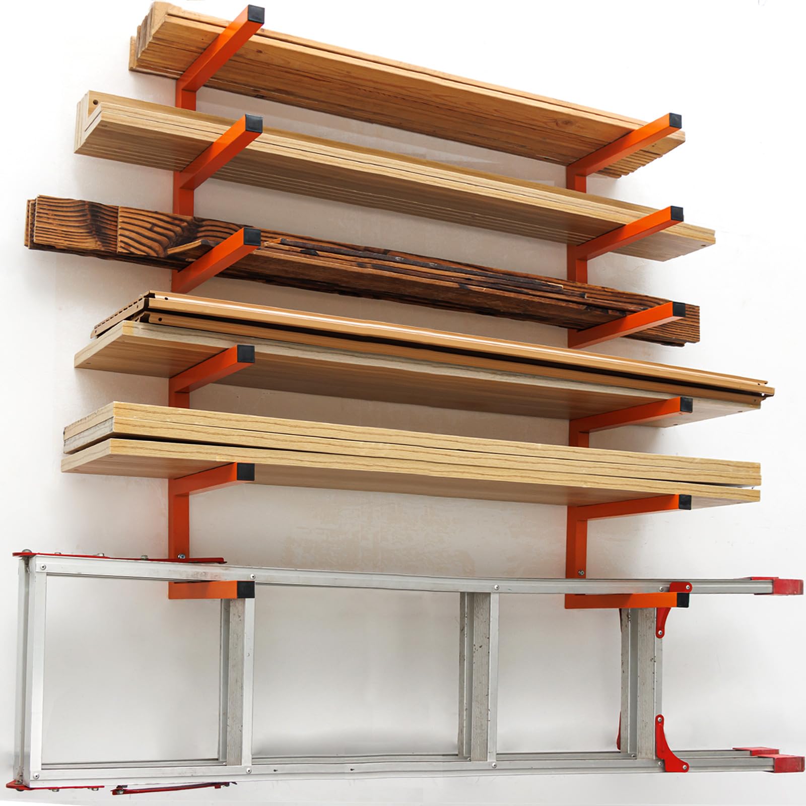 MOOMSINE Wood Organizer and Lumber Storage Rack Wall Mount, Heavy Duty Metal Wood Rack Organizer with 6-Level Each Shelf Holds Up 200 Lbs, Indoor & Outdoor Use - 4pack