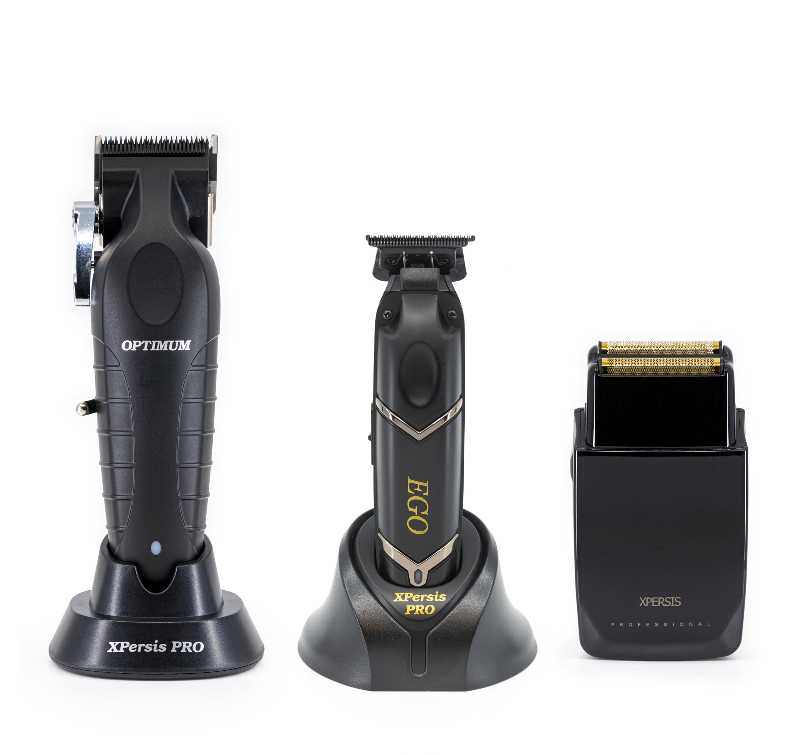 XPERSIS PRO Optimum Ergonomic Hair Clippers for Mens,Barbers Professional Cordless Hair Clippers + Cordless Hair Trimmers Ego Brushless and DLC Blade+Electric Razor Foil Shaver with Sharp Blades Black