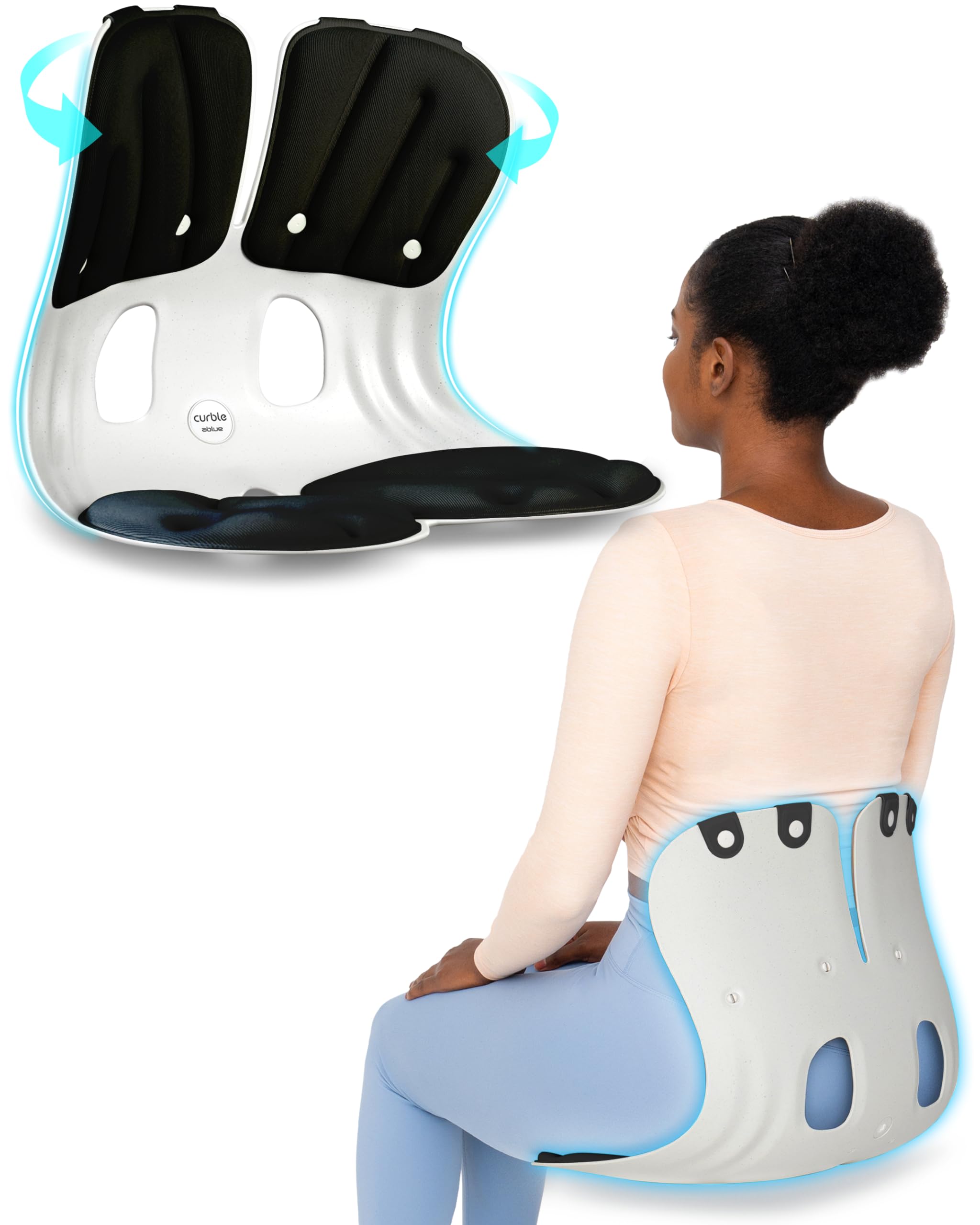 Curble GRAND(Extra Wide & Sturdy) – Ergonomic Chair Back Support, Lumbar Support for Good Posture Correction and Back Pain Relief, Perfect for Office Chair, Floor Seat, Work from Home, Patented(Black)