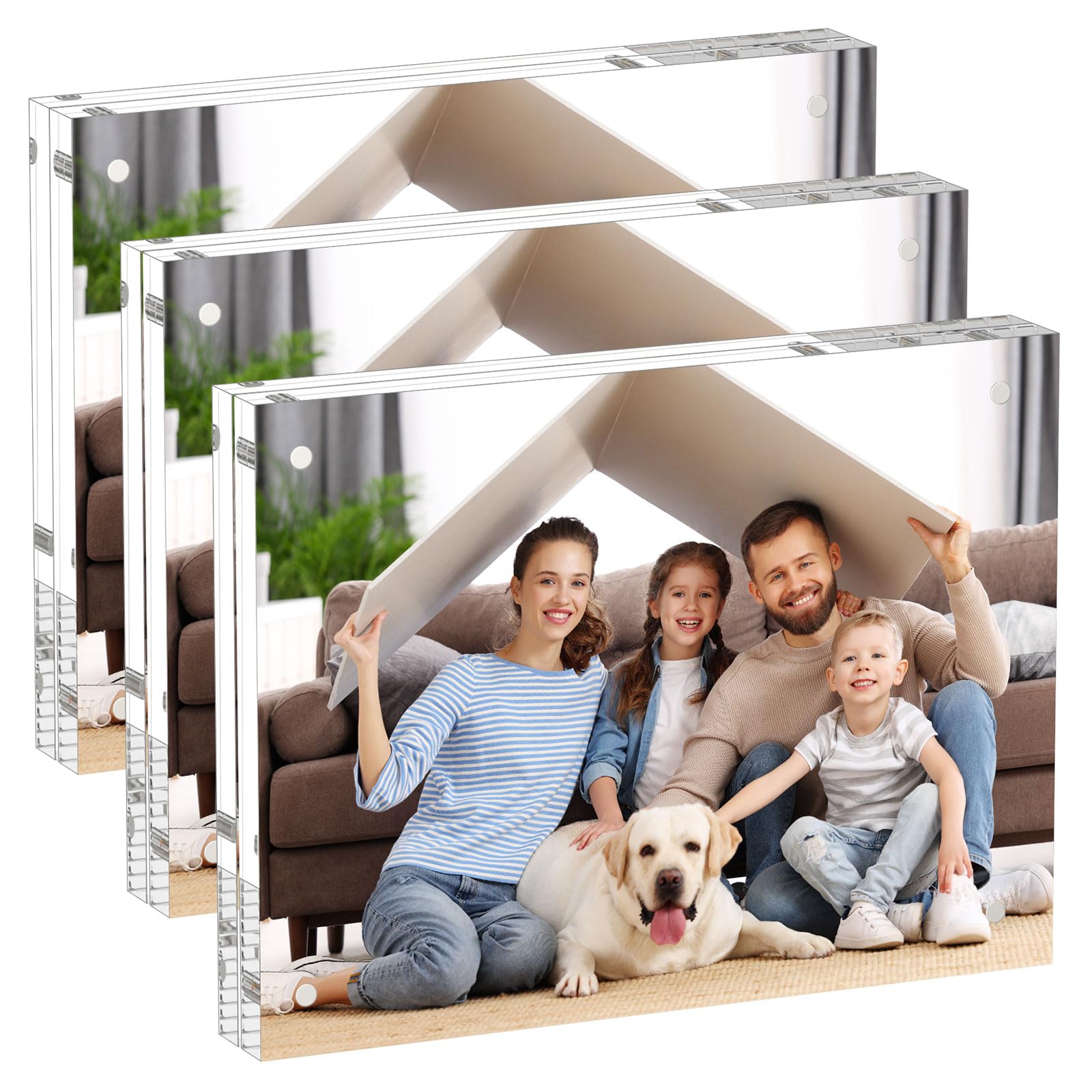AITEE 8x10 Acrylic Picture Frames 3 Pack, 20% Thicker Block, Clear Picture Frames Freestanding Double Sided Magnetic Acrylic Lucite Frameless Transparent Square Frame Gift for Desktop Display