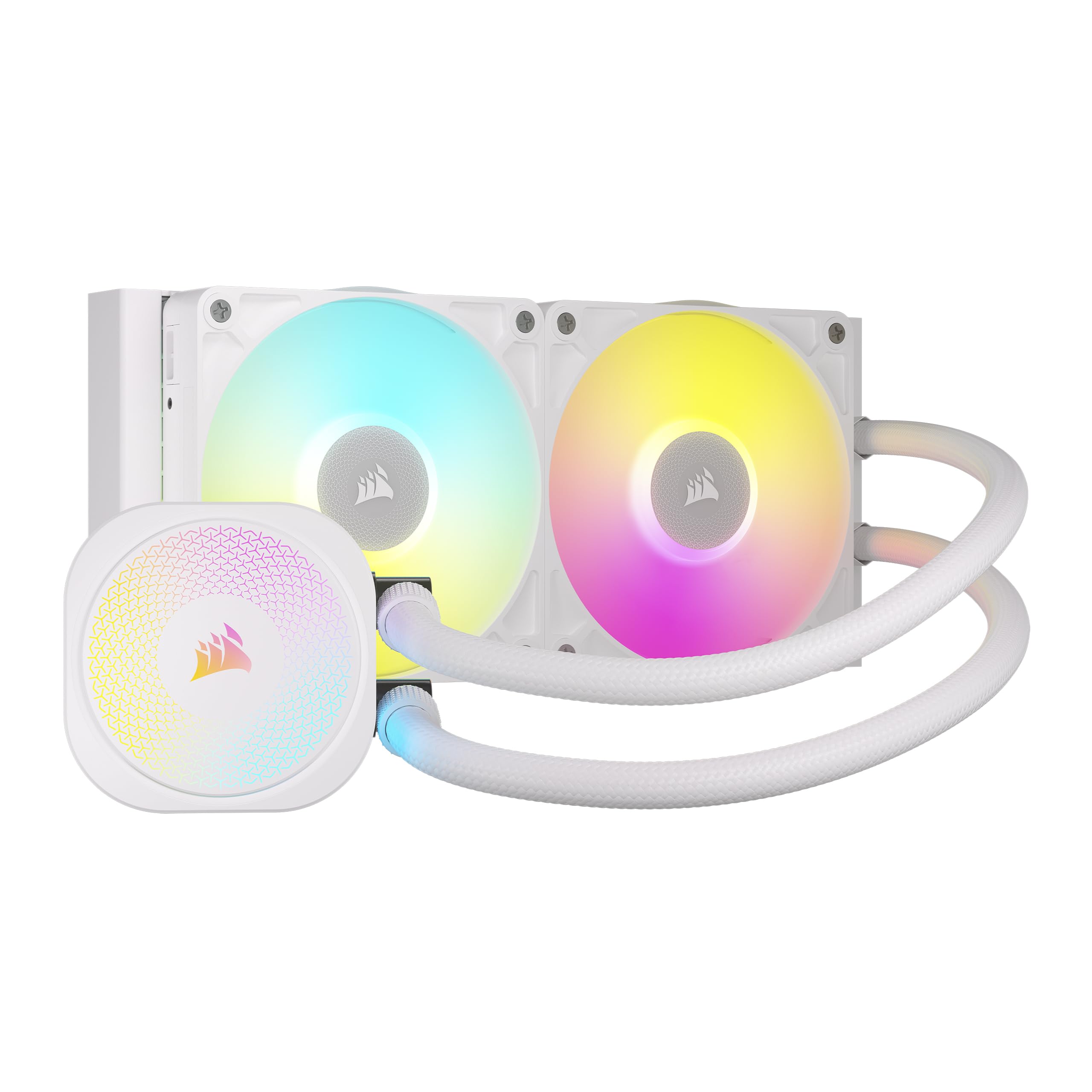 CORSAIR iCUE Link Titan 240 RX RGB Liquid CPU Cooler – 240mm AIO – Low-Noise – FlowDrive Cooling Engine – Intel LGA 1851/1700, AMD AM5/AM4 – 2X RX120 RGB Fans – iCUE Link System Hub Included – White