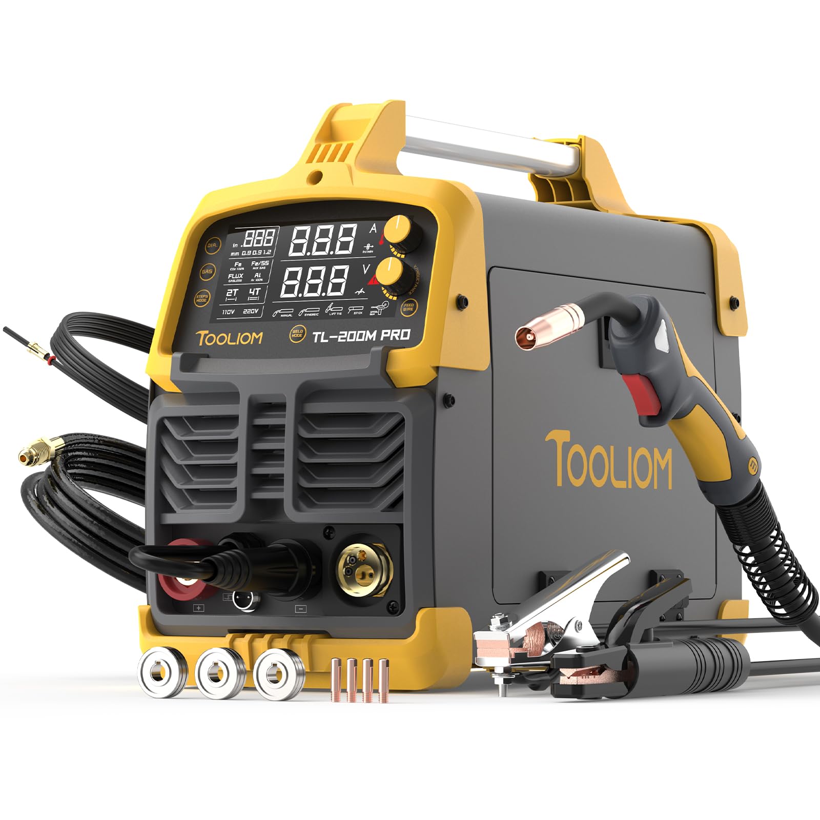 TOOLIOM 200A MIG Welder 5 in 1 MIG/Flux MIG/Lift TIG/Stick/Spool Gun 110/220V Dual Voltage Aluminum Welding Machine Multifunctional Welder