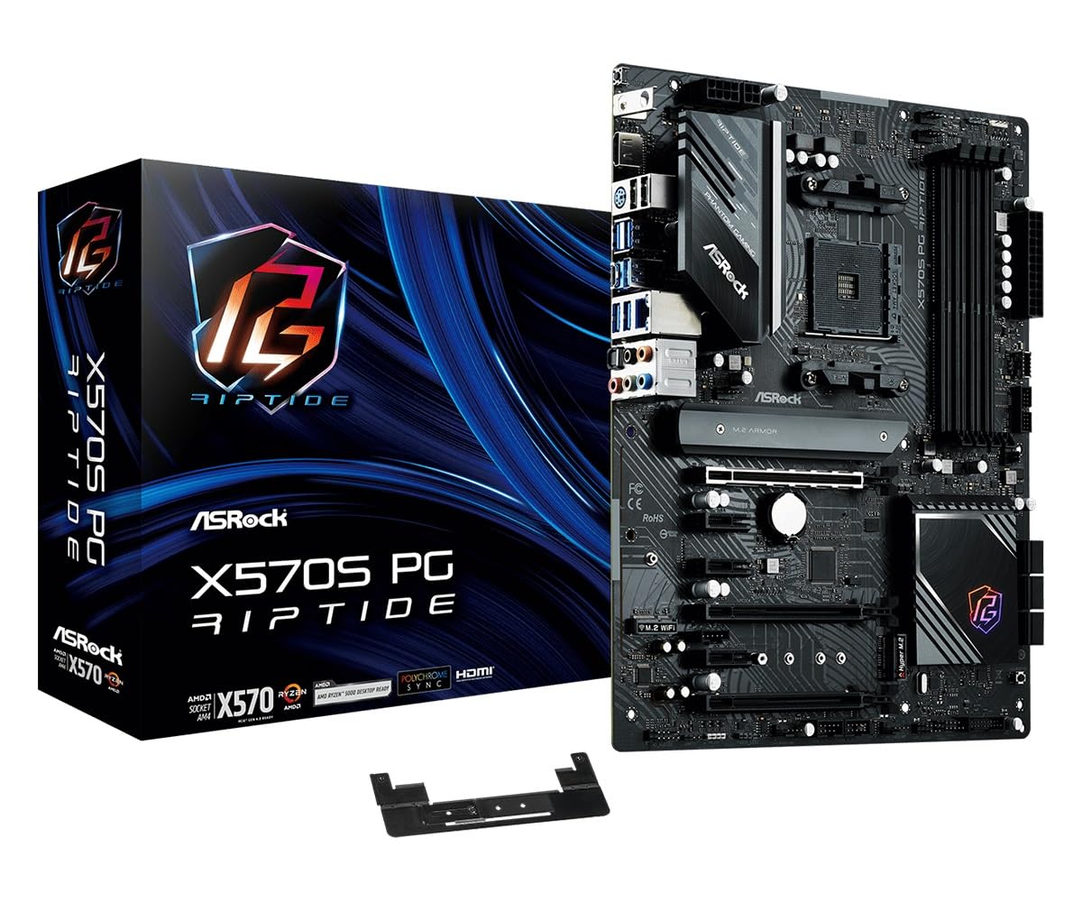 Asrock X570S PG Riptide AMD X570 AM4 Socket Ryzen 2000-5000 DDR4 5000+ (OC) MHz 128GB Motherboard ATX SATA3 6.0 Gb/s M.2 2.5G LAN RGB LED ALC897 Audio PCIe 4.0