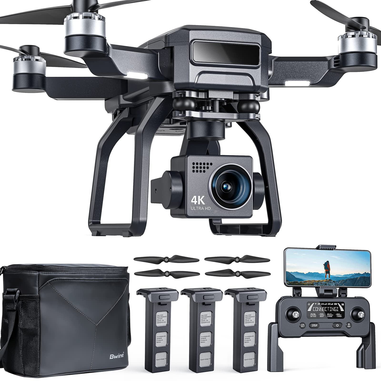 Bwine F7GB2-3B GPS Drones with Camera for Adults 4K, 3-Aix Gimbal, 2Miles FPV Long Range, 75Mins Flight Time Professional Drone, Auto Return+Follow Me+Fly Around+Beginner Mode