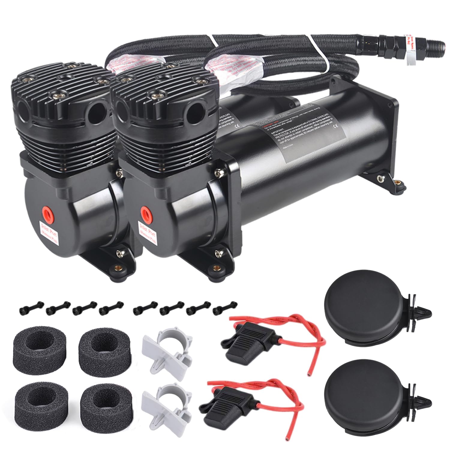 CNRAQR 2PCS 200PSI Heavy Duty Air Train Horn/Air Ride Suspension Compressor 12V 3/8 NPT Black for Car Horns