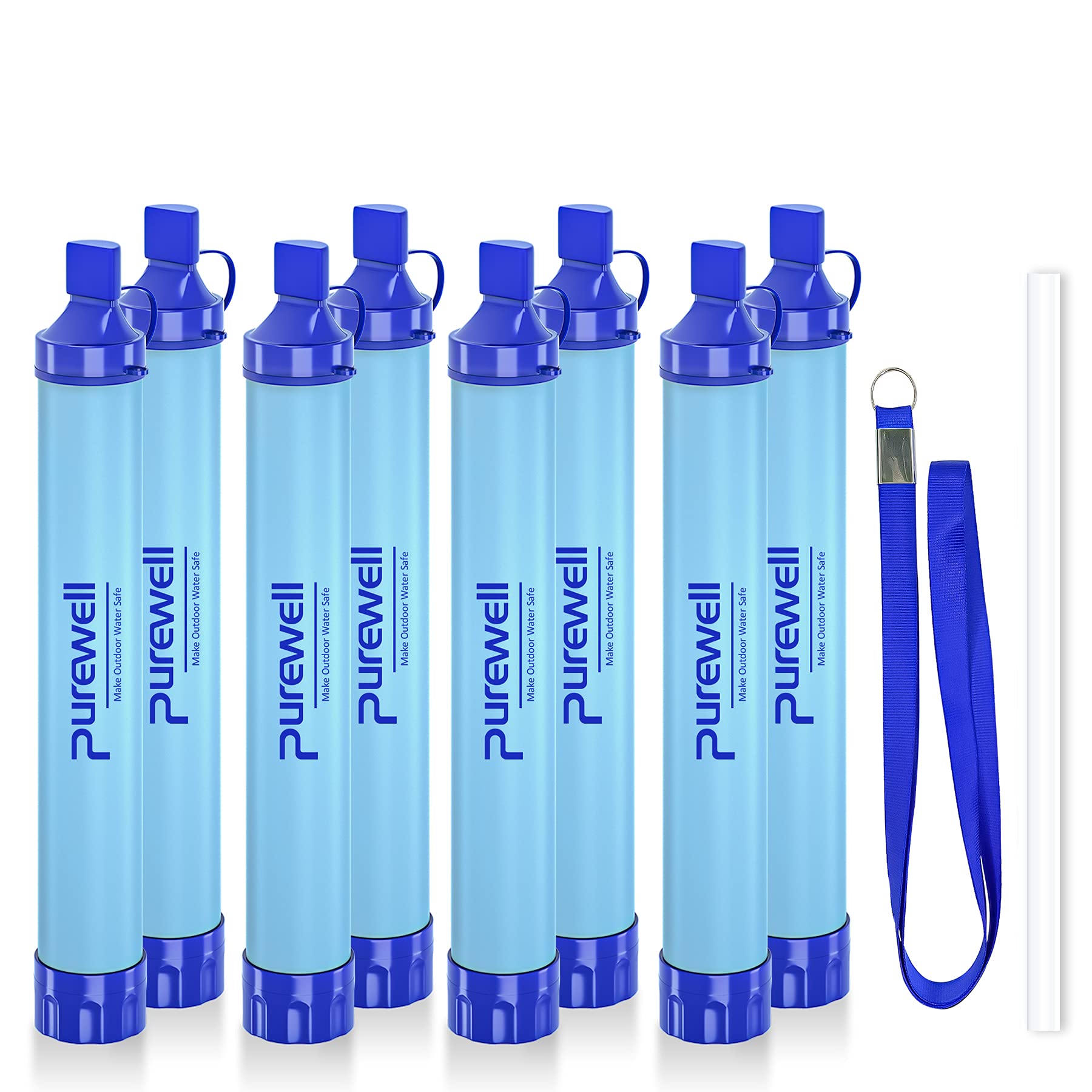 Purewell Outdoor Water Filter Personal Water Filtration Straw Emergency Survival Gear Water Purifier for Camping Hiking Climbing Backpacking(8PCS)