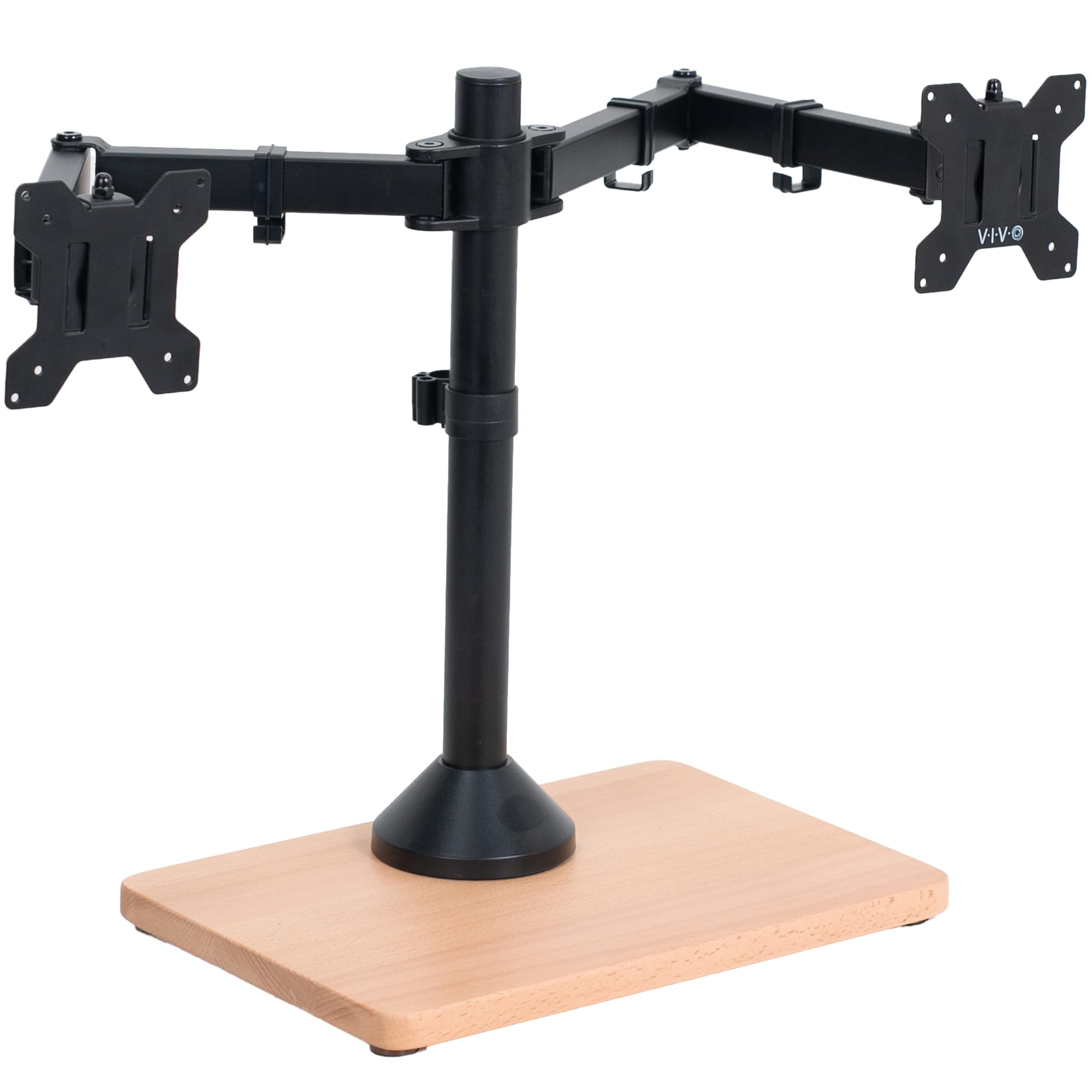 VIVO Freestanding Dual Monitor Stand with Solid Wood Base and Adjustable Arms, Mounts 2 Screens up to 32 inch and 22 lbs Each, Black, STAND-V002FD-B