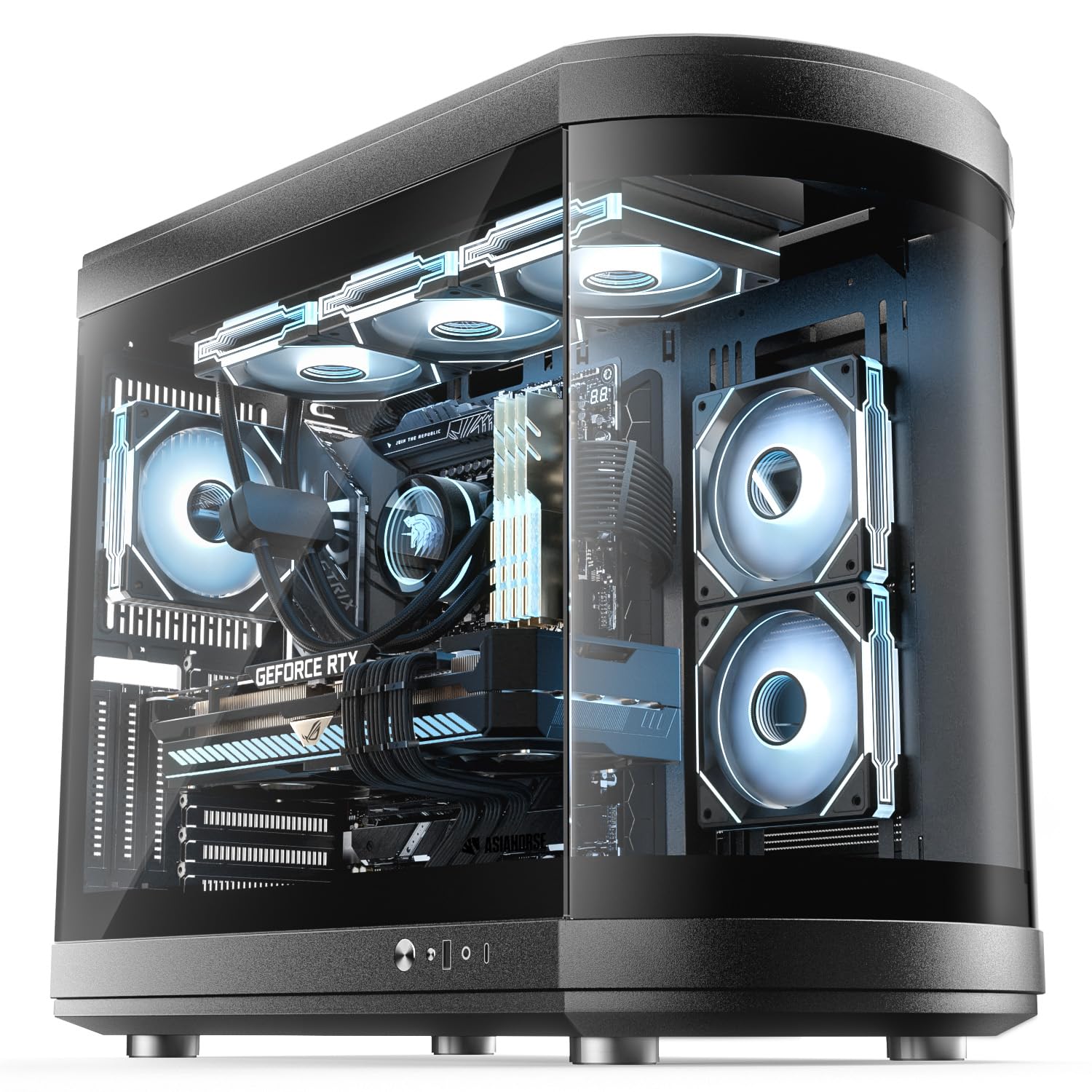 AsiaHorse ATX PC Case Dual Chamber 180° Full View Tempered Glass Gaming PC Case with Type-C Port, 360mm Radiator Support,RTX 40 Compatible, High Airflow Mid-Tower ATX PC Case. Perseus-Black