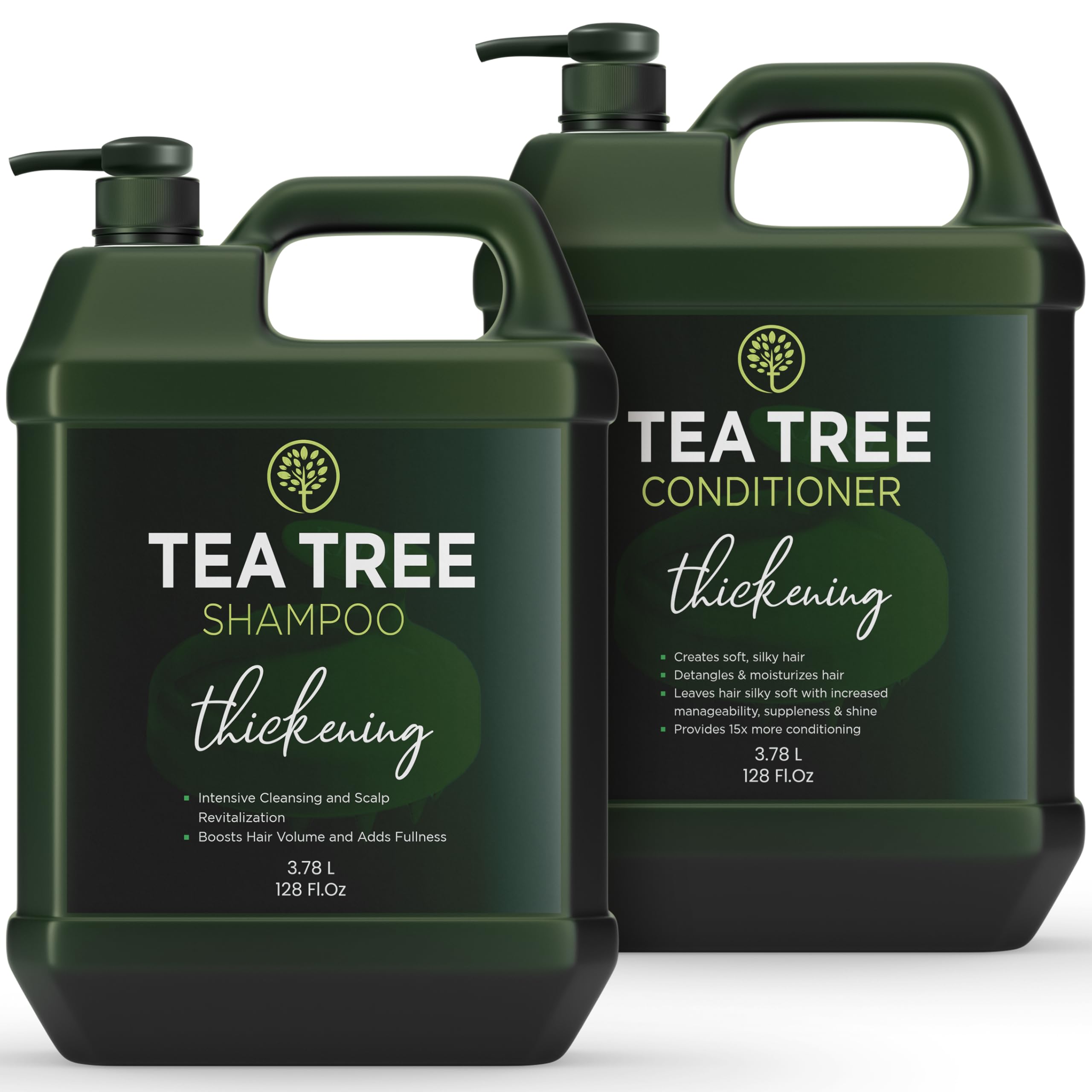 Tea Tree Shampoo and Conditioner Set | Thickening Formula | Thinning Hair Loss Treatment for Men & Women | Soothes Itchy Scalp & Dandruff | Sulfate & Paraben Free (2 Gallons Pump Dispenser)