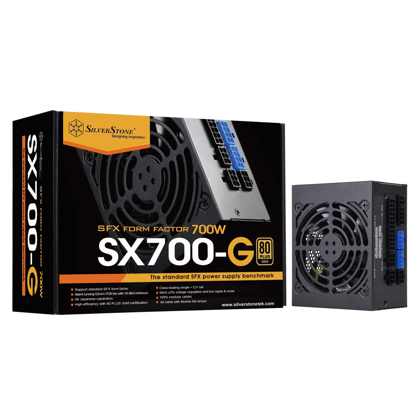 SilverStone Technology SST-SX700-G 700W SFX Fully Modular 80 Plus Gold PSU with Improved 92mm Fan and Japanese Capacitors.