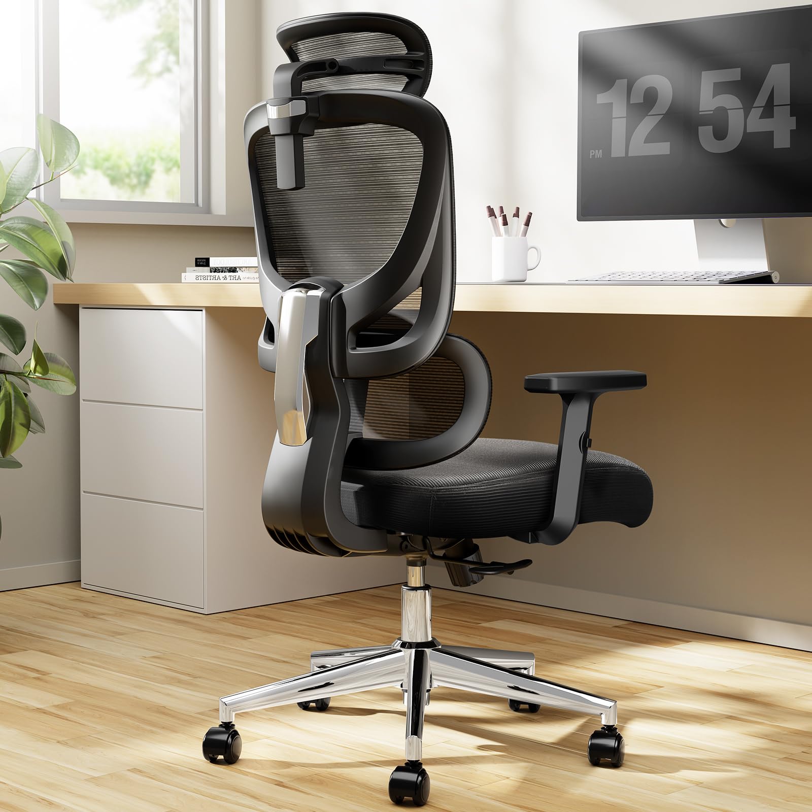Marsail Ergonomic Office Chair Desk Chair,Gaming Chair with Height Adjustable Lumbar Support,Breathable Mesh Seat Adjustable Swivel Rolling Home Executive, Adjustable Armrest& 2D Headrest,Black