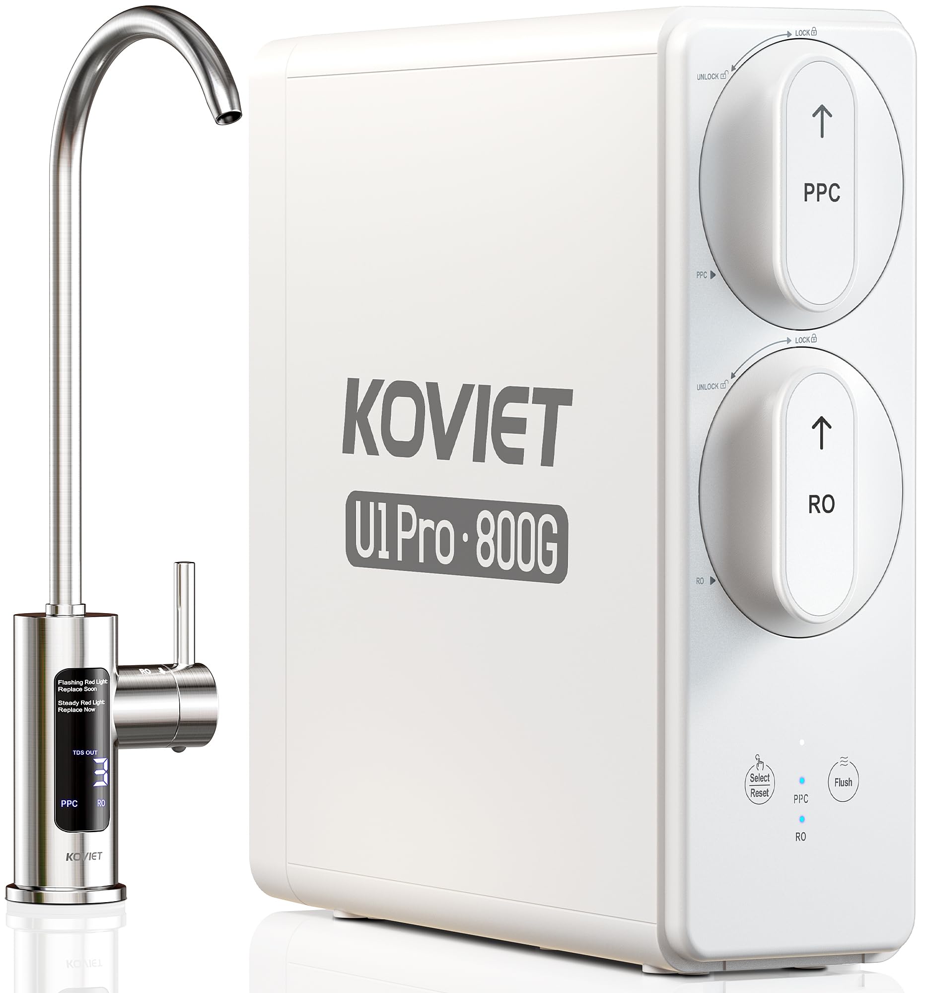 KOVIET U1 Pro Reverse Osmosis System, 800GPD Tankless Reverse Osmosis Water Filter, 10-Stage Under Sink RO Water Filtration System, NSF/ANSI 42&58 Certified with Smart LED Faucet, 3:1 Pure to Drain