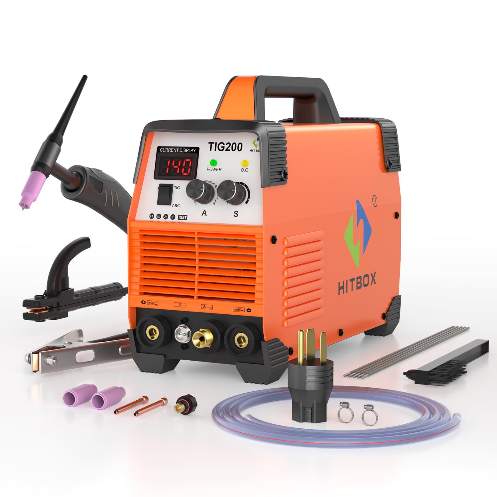 HITBOX TIG Welder, 200A 2 in 1 HF TIG/Stick Welder, 110v/220v Dual Voltage TIG Welding Machine IGBT Digital Inverter Welder with Post Gas Function(TIG200)