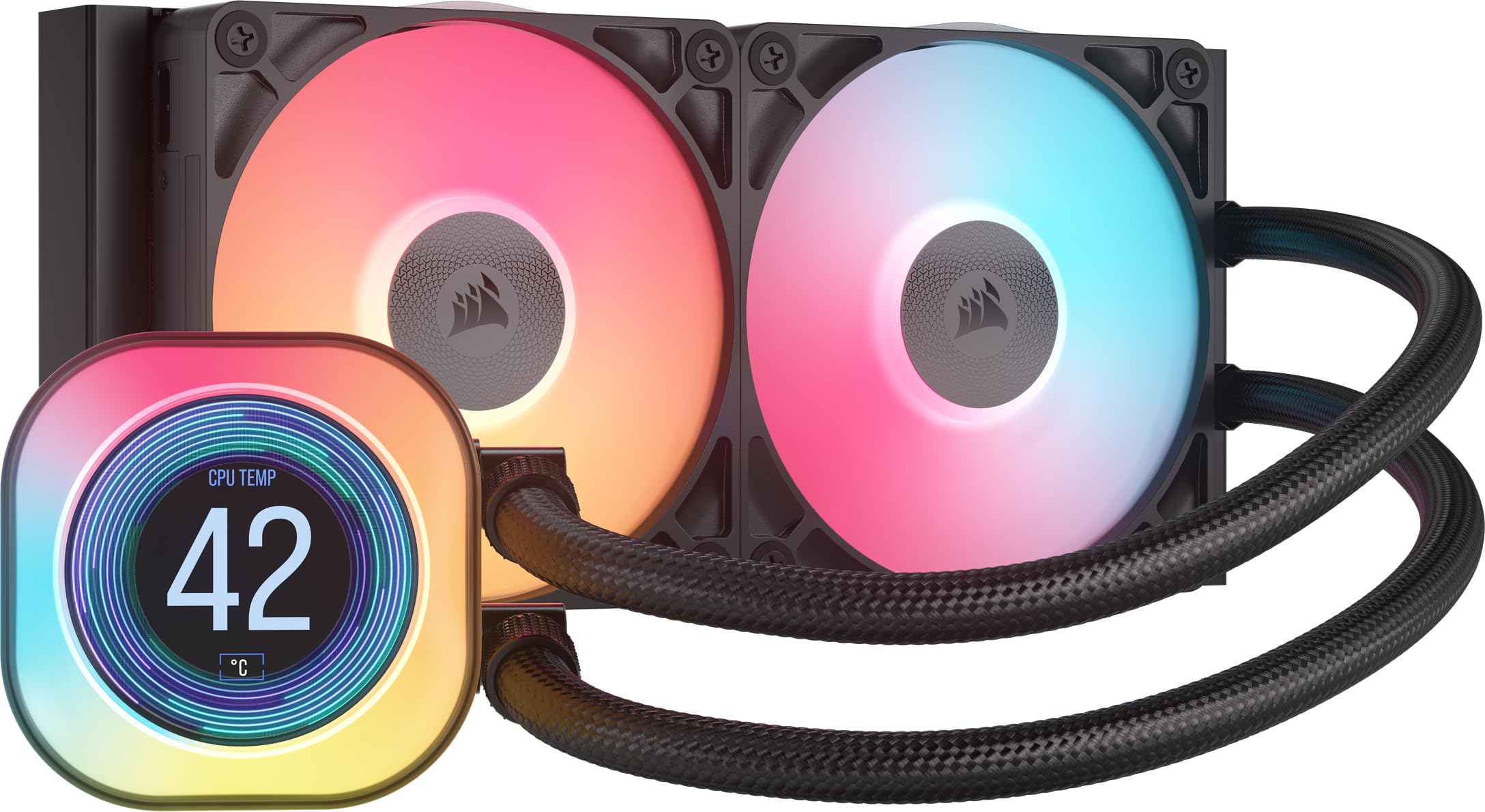 CORSAIR iCUE Link Titan 240 RX LCD Liquid CPU Cooler – 240mm AIO – Low-Noise – FlowDrive Cooling Engine – Intel LGA 1851/1700, AMD AM5/AM4 – 2X RX120 RGB Fans – iCUE Link System Hub Included – Black