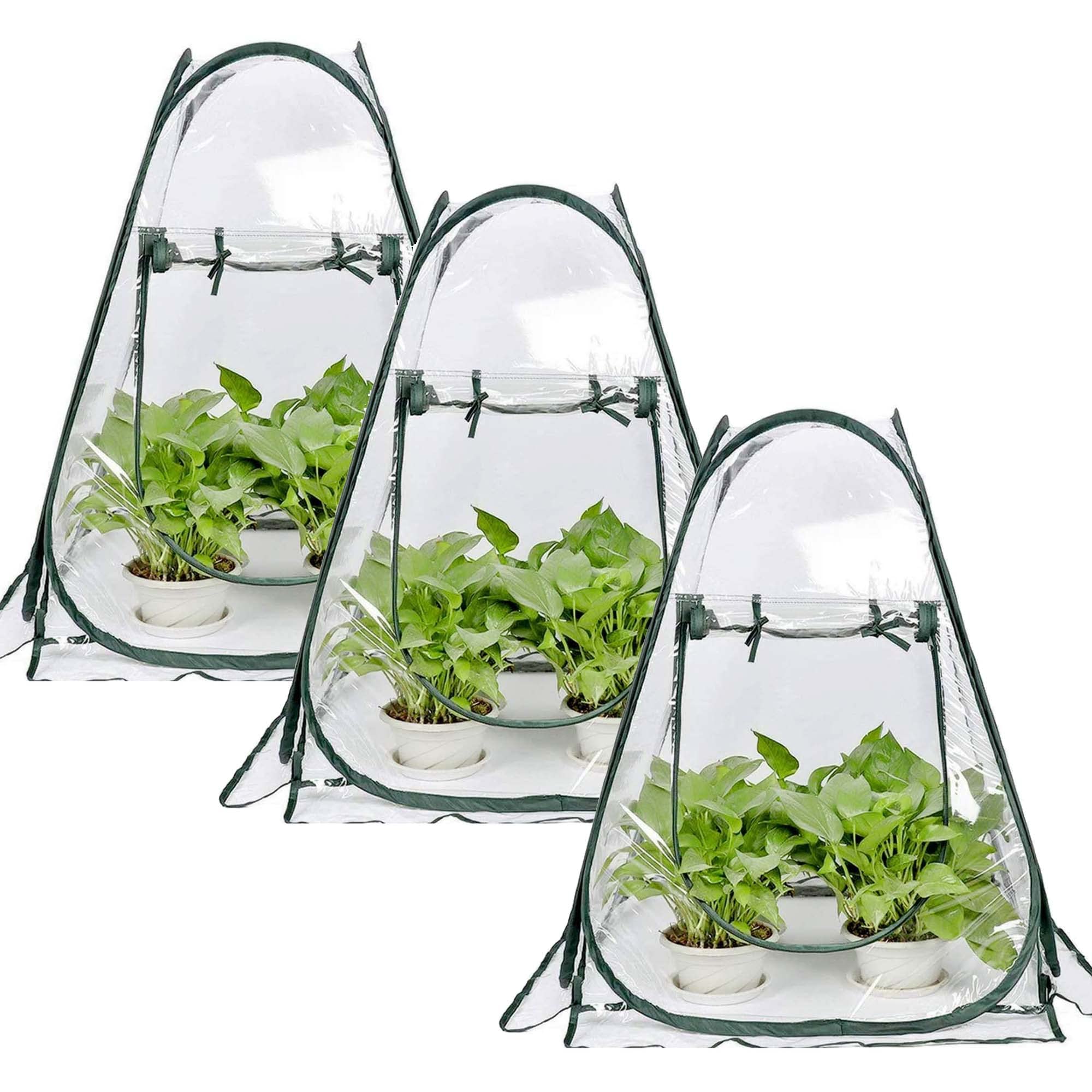 Porayhut Pop Up Greenhouse Cover,Pack of 3 Pcs,Flower House Mini Gardening Plant Flower Sunshine Room Room,Backyard PVC Greenhouse Cover for Cold Frost Protector Gardening Plants