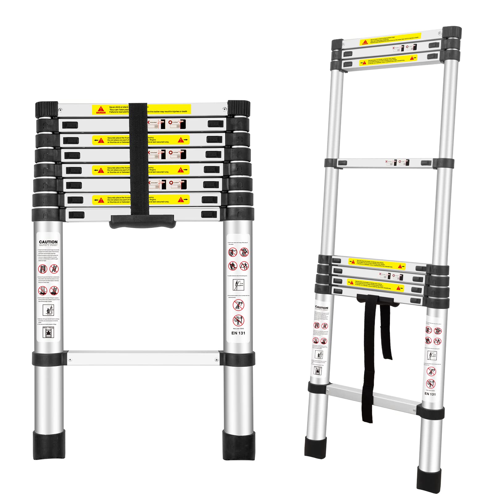 Telescoping Ladders, (8.5Ft/2.6M) EN131 Standards Aluminum Extension Ladder, Extension for RV, Attics, Families, Outdoor Work, with a Maximum Bearing Capacity of 330lbs