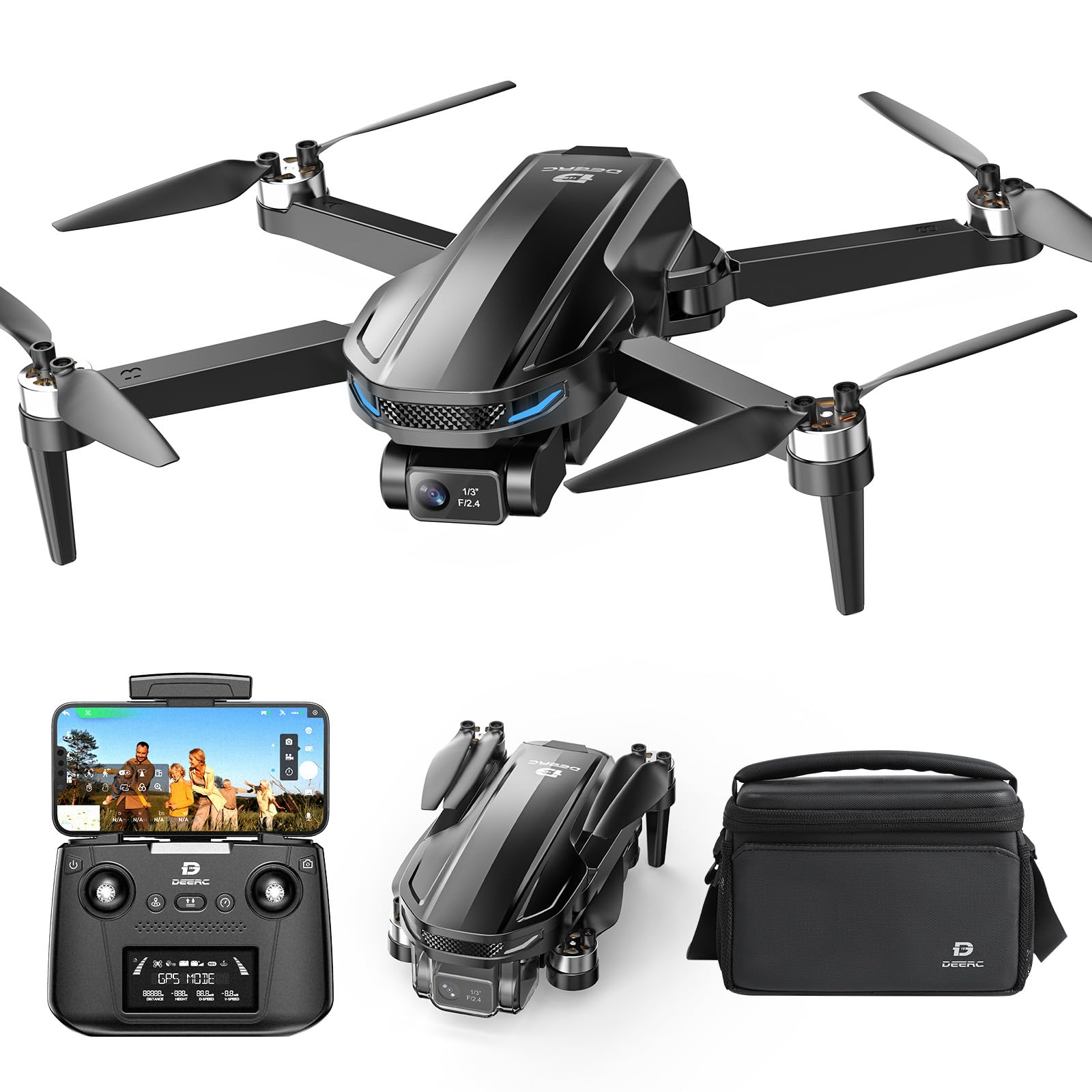 DEERC D65 2 Axis Mechanical Gimbal EIS GPS Drones with Camera for Adults 4K, 249g Foldable FPV Quadcopter Lightweight Drone with 30FPS Video, Brushless Motor, Follow Me, Auto Return, Wind Resistance