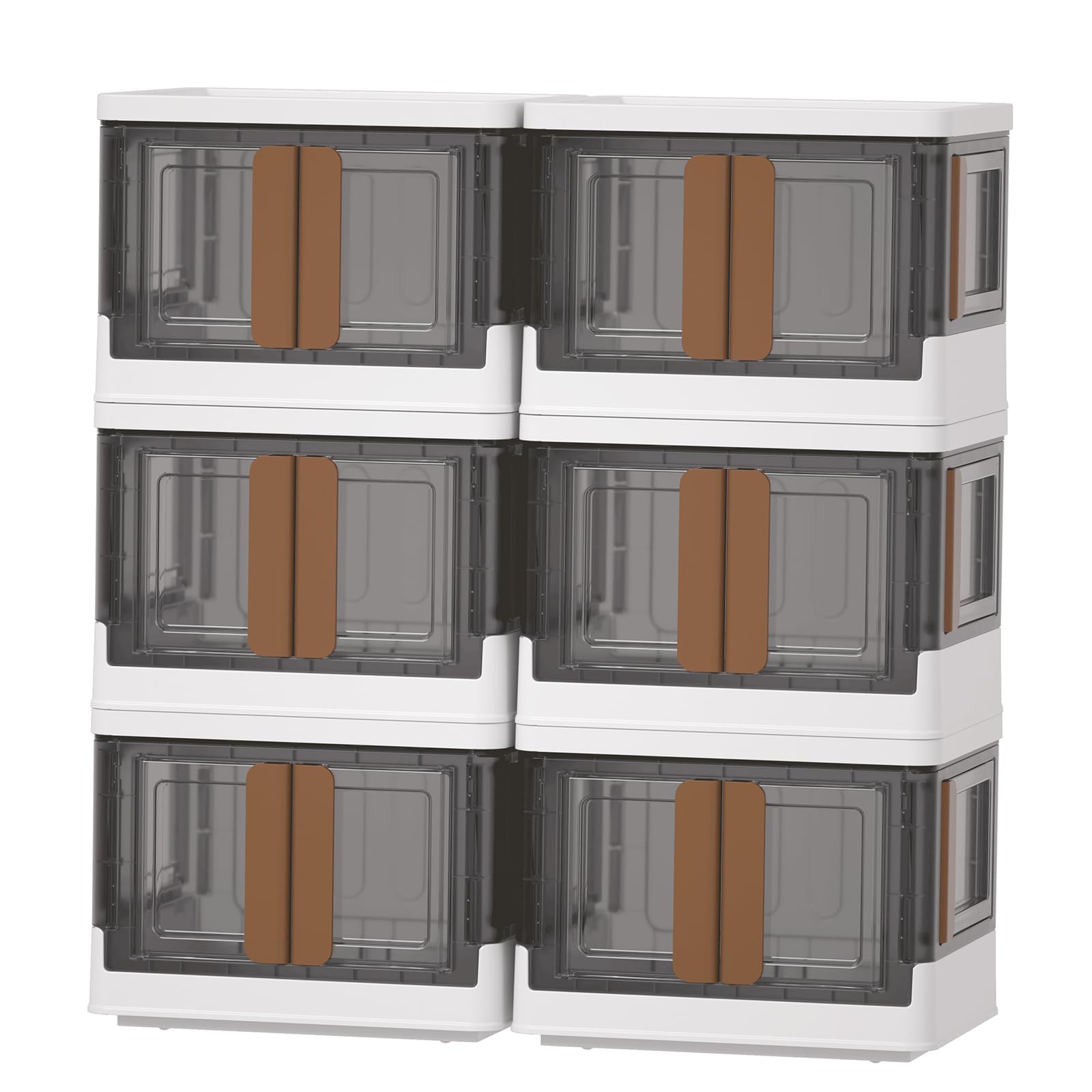 HAIXIN Folding Storage Bins with Left Doors and Right Doors Opening, 6.86 Gal Bookcase, Stackable Storage Cabinet, Plastic Shelves Organizer, Space-Saver Pantry Storage, Room Organization, 6 Pack
