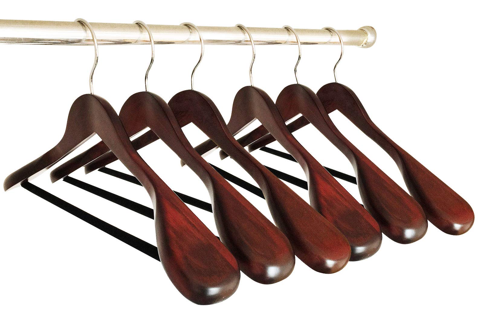 B&C Home Goods Wooden Coat & Suit Hangers - Extra Wide Shoulder Wood Clothes Hangers with Velvet Bar | Premium Garment & Pants Storage Set of 6