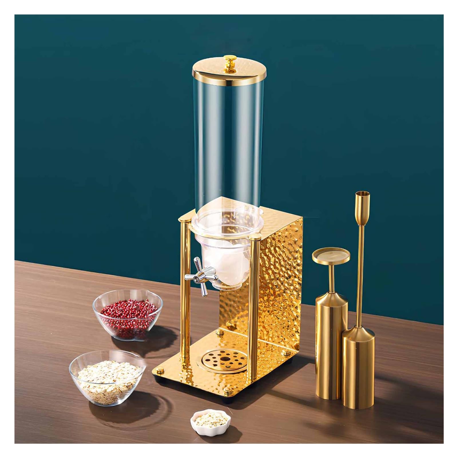 NAIAOHCR Cereal Dispenser Countertop, Rice Dispenser 3.5L, Grain Dispenser/Food Storge Container For Kitchen And Pantry Organization Storge With Thickened Stainless Steel Base, Snack Containers(Gold)