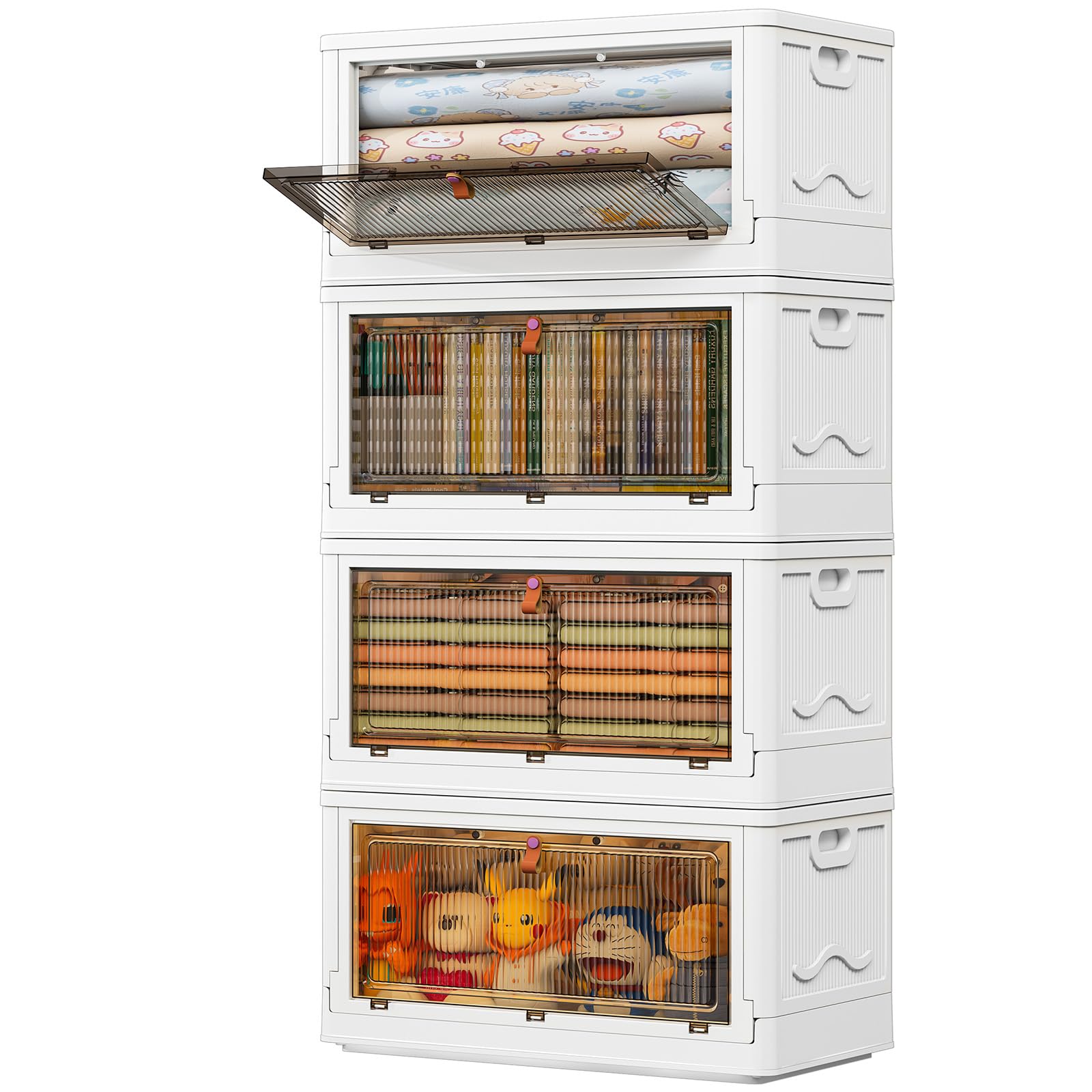 4 Tier Storage Bins with Lids 103QT - Stackable Storage Containers with Wheels, Folding Storage Boxes, Stackable Storage Bins, Closet Organizers and Storage for Living Room,Office