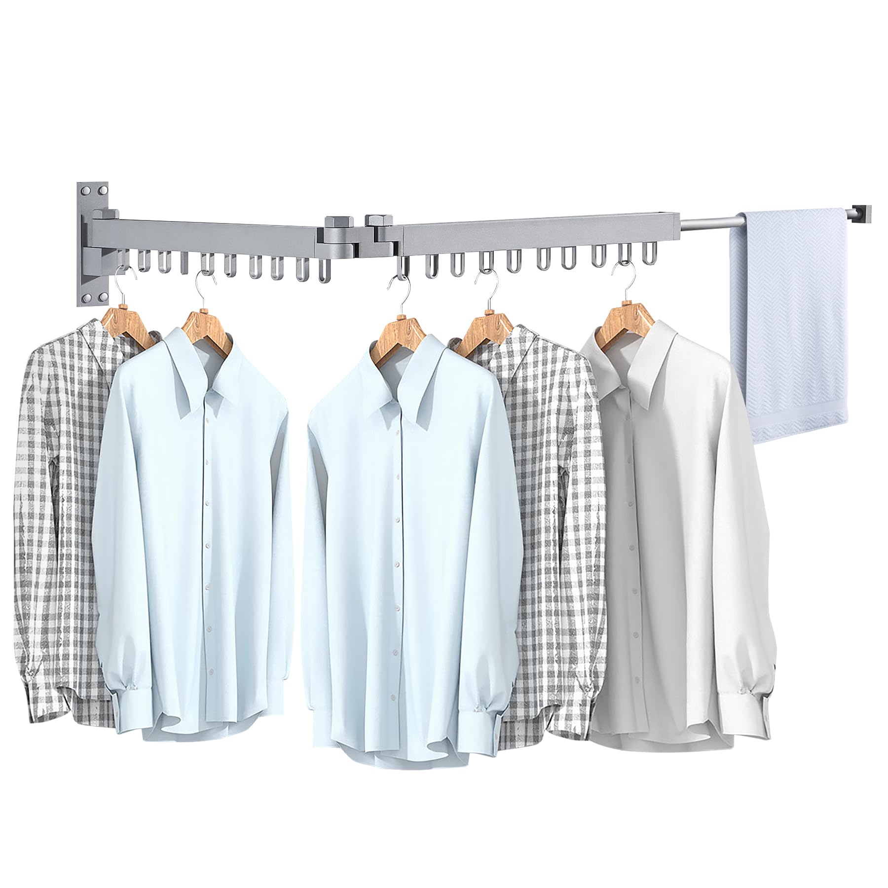 Bakala Clothes Drying Rack, Laundry Drying Rack Foldable, Heavy-Duty Space Saving Hangers, Wall Mounted Clothing Racks for Laundry Room Organization, Folding, Retractable 64" Clothes Dryer (Silver)