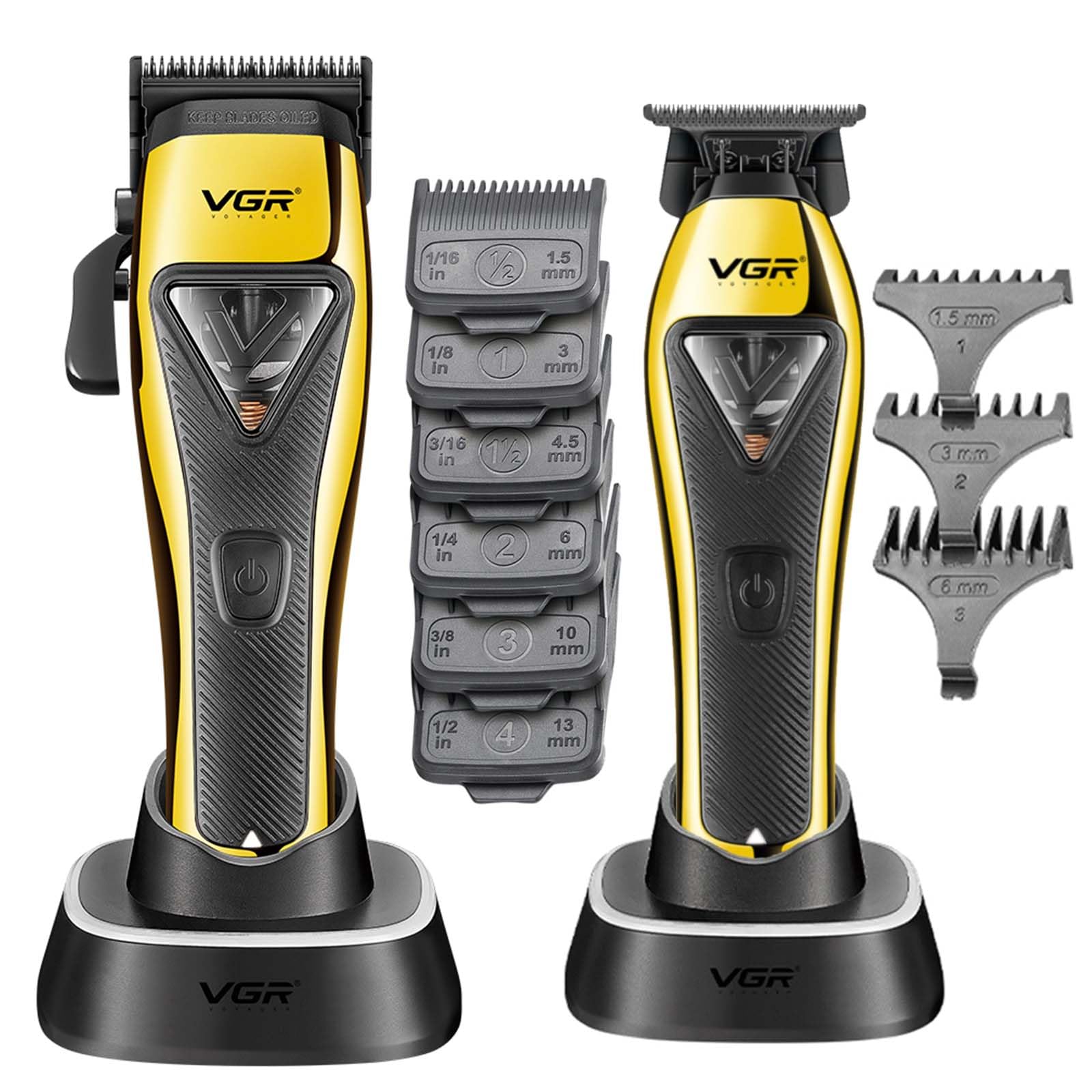 VGR Professional Hair Clippers and Trimmers Set, 10000 RPM Vector Motor Hair Cutting Kit, Cordless Barber Clippers DLC T-Blade Trimmers for Hair Cutting with Metal Body, Travel Case, V-015 & V-994