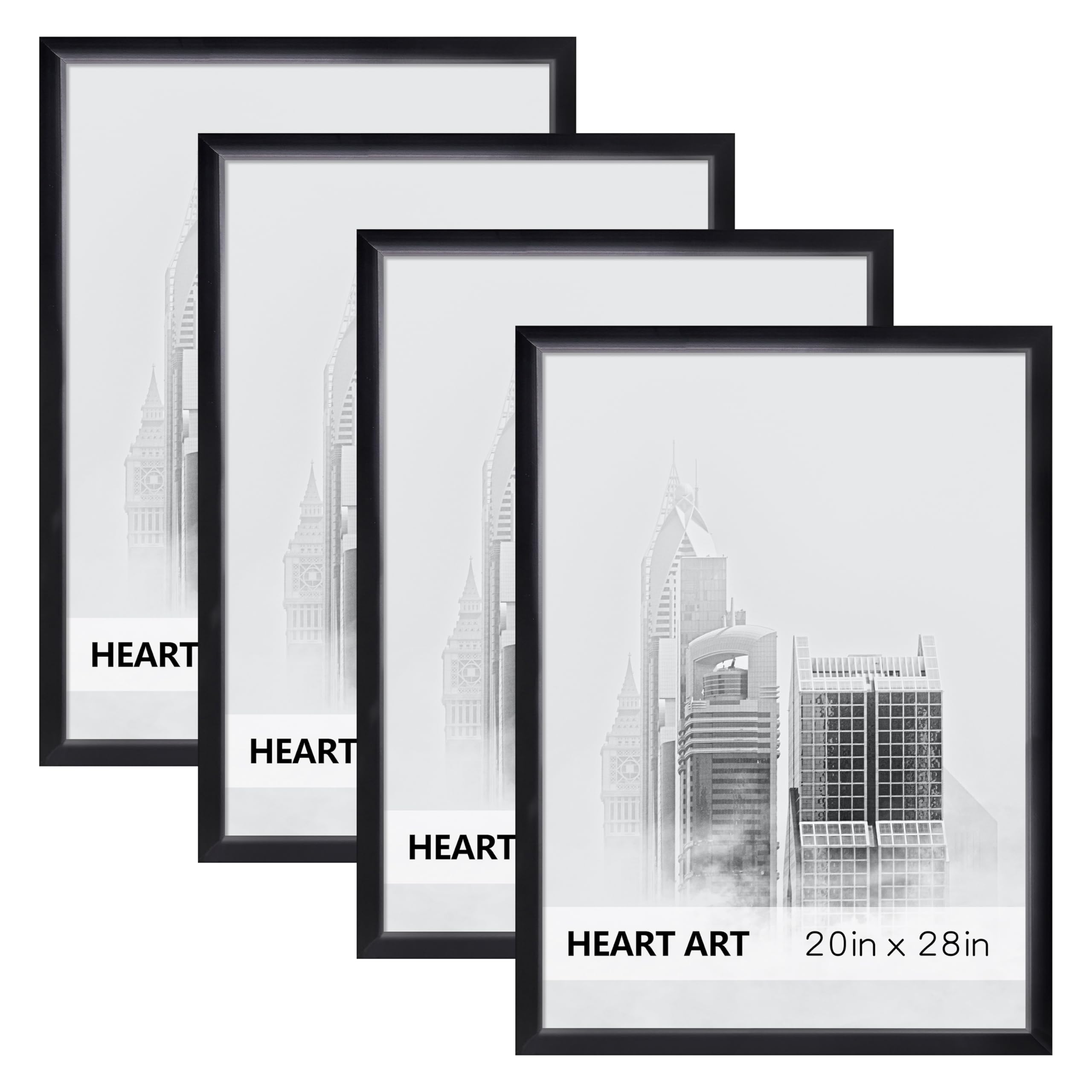 HEART ART 20x28 Frame 4 Pack,20x28 Poster Frame Without Mat,20 x 28 Wall Gallery Photo Frames,Black