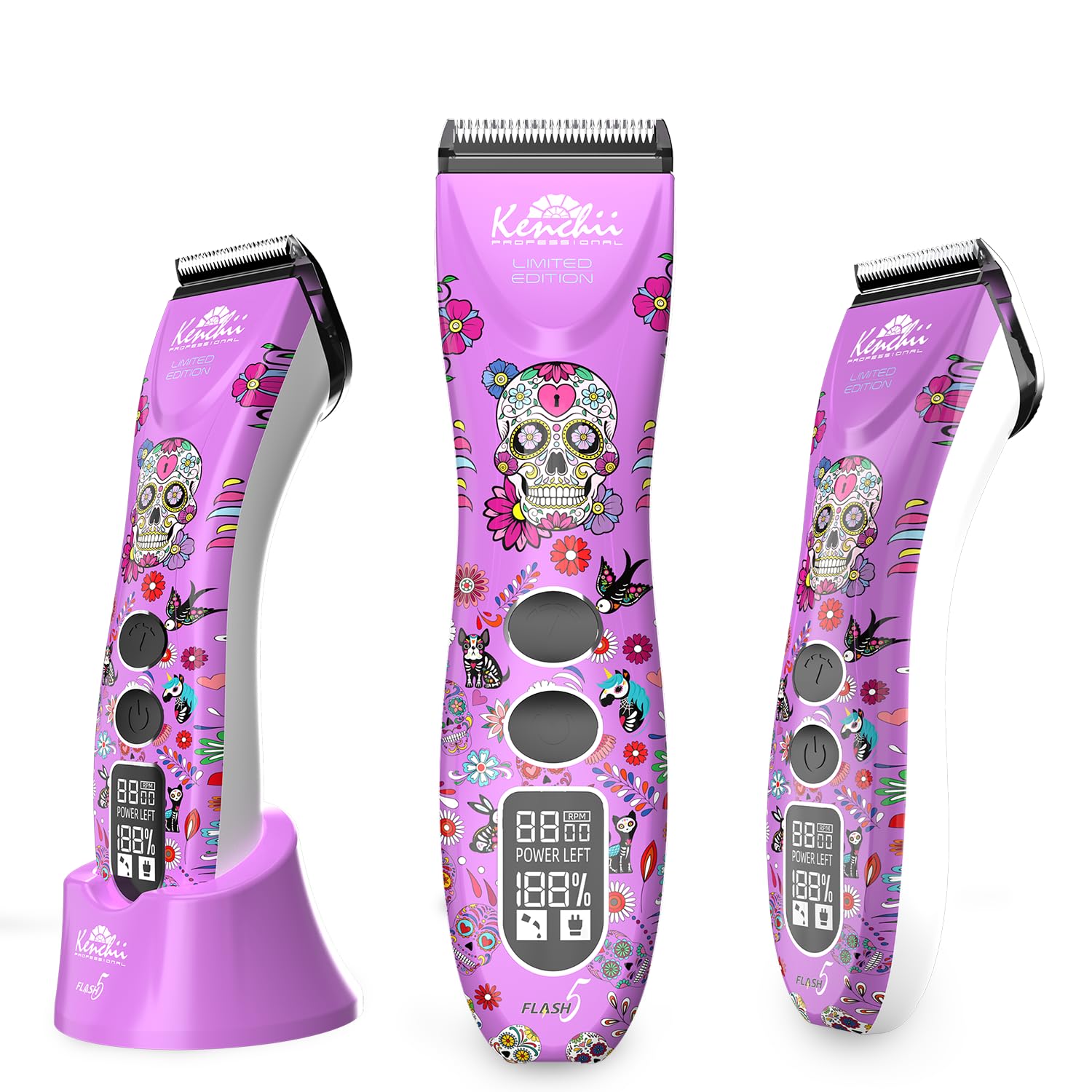 Kenchii Flash 5 Purple Limited Edition - 5-in-1 Digital Cordless Clipper - Precision Pet Grooming: Trim, Shape, and Style Effortlessly USB-C Charging (Purple)