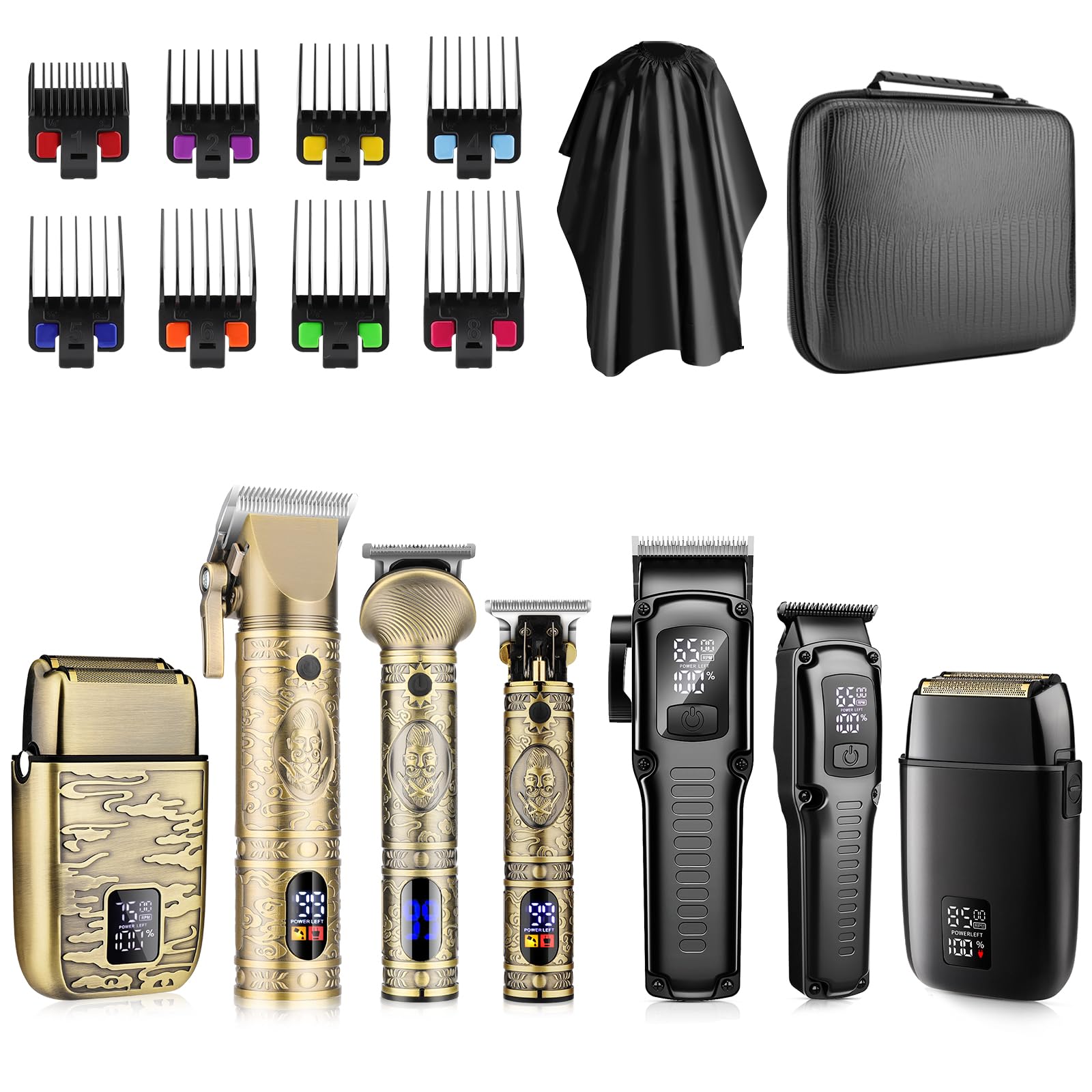 Qreeyx Professional Cordless Barber Clippers for Men - Hair Clippers Zero Gap T-Blade Trimmer Electric Foil Shaver and Nose Hair Trimmer Set, 7 in 1 Hair Cutting Grooming Kit Ideal Gift for Men