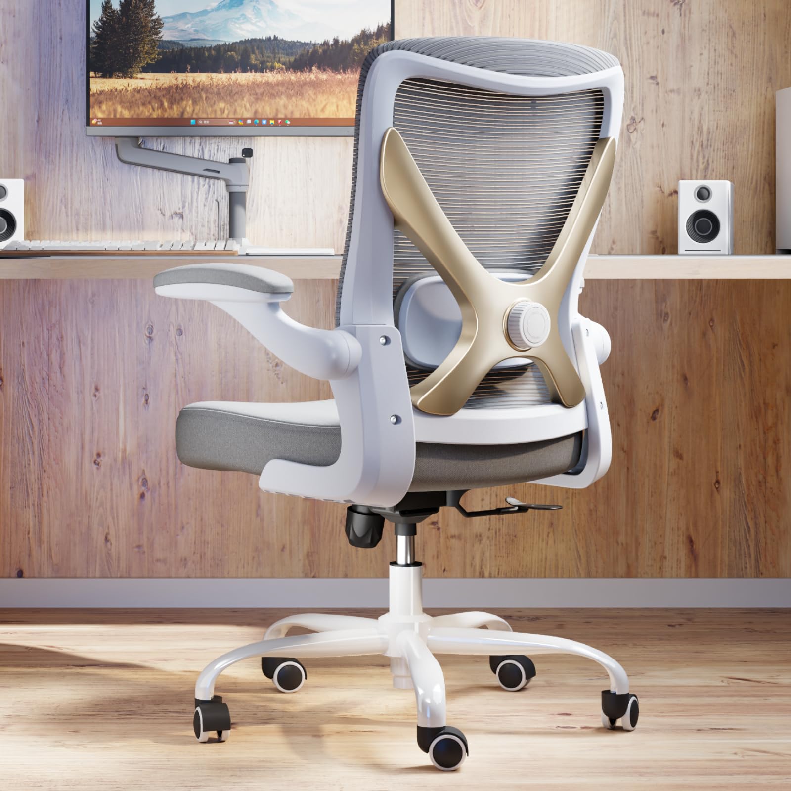 Ergonomic Office Chair with Lumbar Support - Adjustable Computer Desk Chairs for Home Office, Gaming, and Work - Comfortable and Supportive Desk Chairs for Adults(Grey Gold)