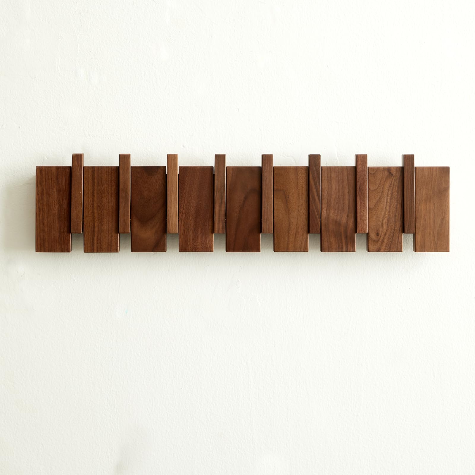 QUELLANCE Wood Coat Rack Wall Mount, Coat Hooks Hanger Wall Mounted, Heavy Duty Wall Coat Rack with 8 Hooks for Hanging Coats/Keys/Hats/Robe&Towels/Plants/Bags, Walnut