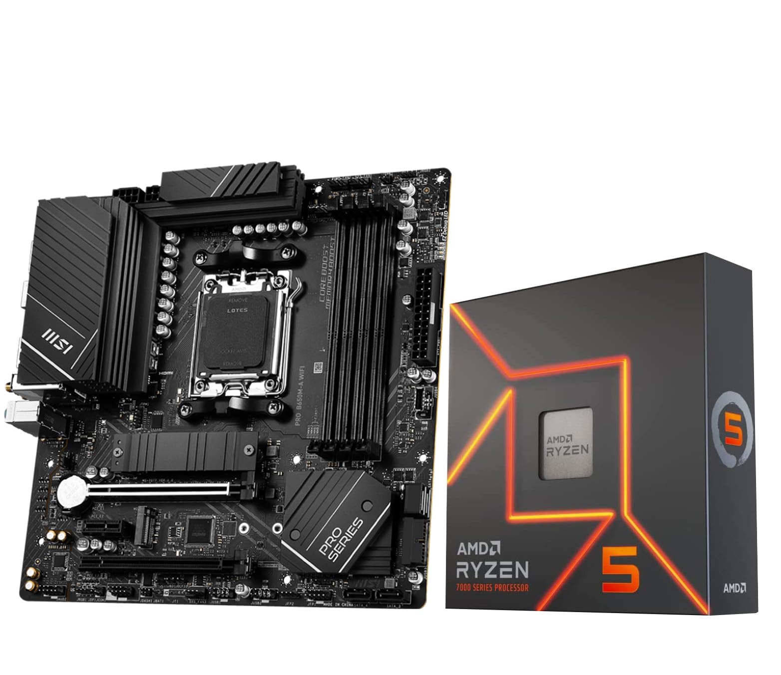 INLAND CPU AMD Ryzen 5 7600X CPU Processor with MSI PRO B650M-A WiFi ProSeries Motherboard (AM5, mATX, DDR5, M.2, USB 3.2 Gen 2, Wi-Fi 6E), Sold by Micro Center
