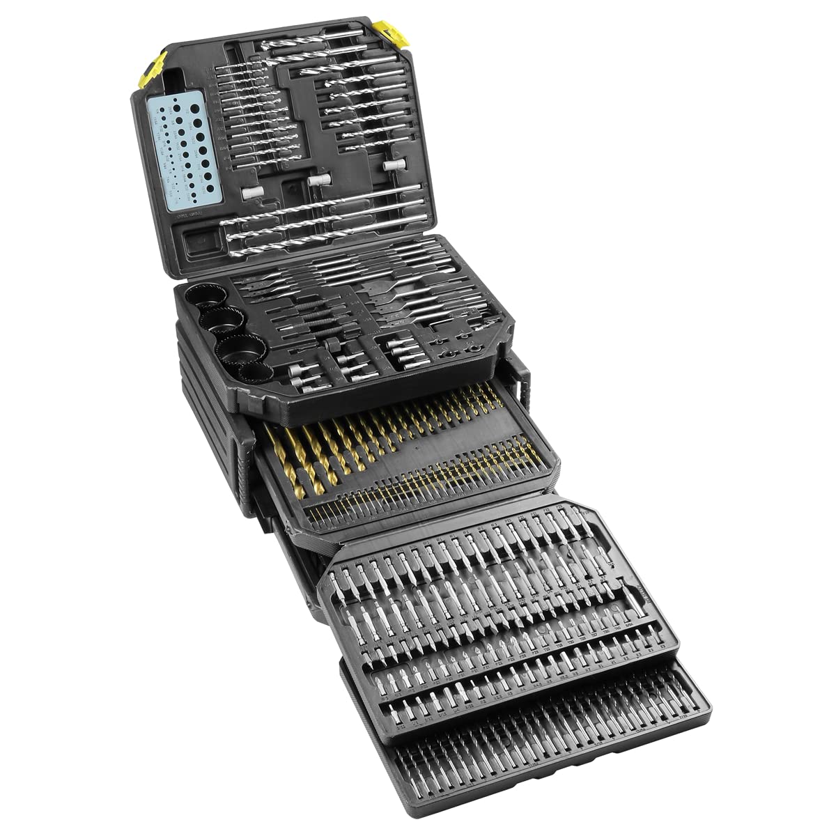 K Tool International 10330 Automotive Plastic/Steel/Wood Premium Drill Bit/Accessory Set for Garages, Repair Shops, and DIY, 16"x13"x9.5" Portable Carrying Case, (2) Folding Trays, Black, 326 Piece