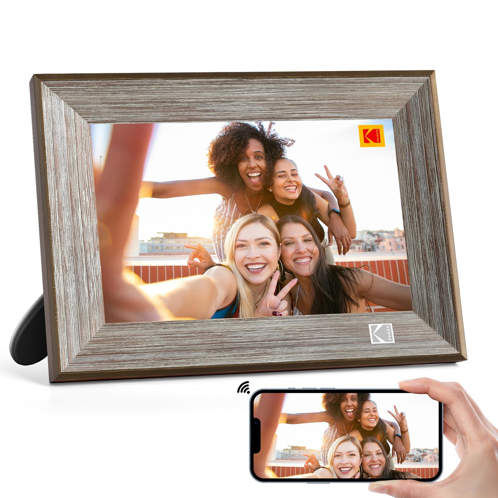 KODAK Wooden WiFi Digital Picture Frame, 32G 10.1 Inch Digital Photo Frame 1280x800 HD IPS Touch Screen, Auto-Rotate, Share Photos and Videos via KODAK App, for Friends and Family