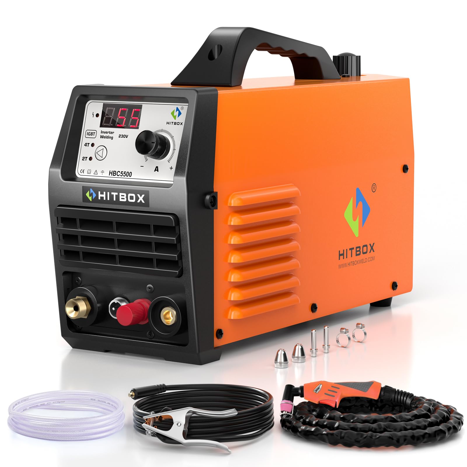 HITBOX Plasma Cutter 55Amp,High Frequency Non-Touch Pilot Arc Air Plasma Cutting Machine with 110V/220V Dual Voltage Digital Display IGBT Inverter Metal Cutting Machine with 1/2" Clean Cut and 2T/4T