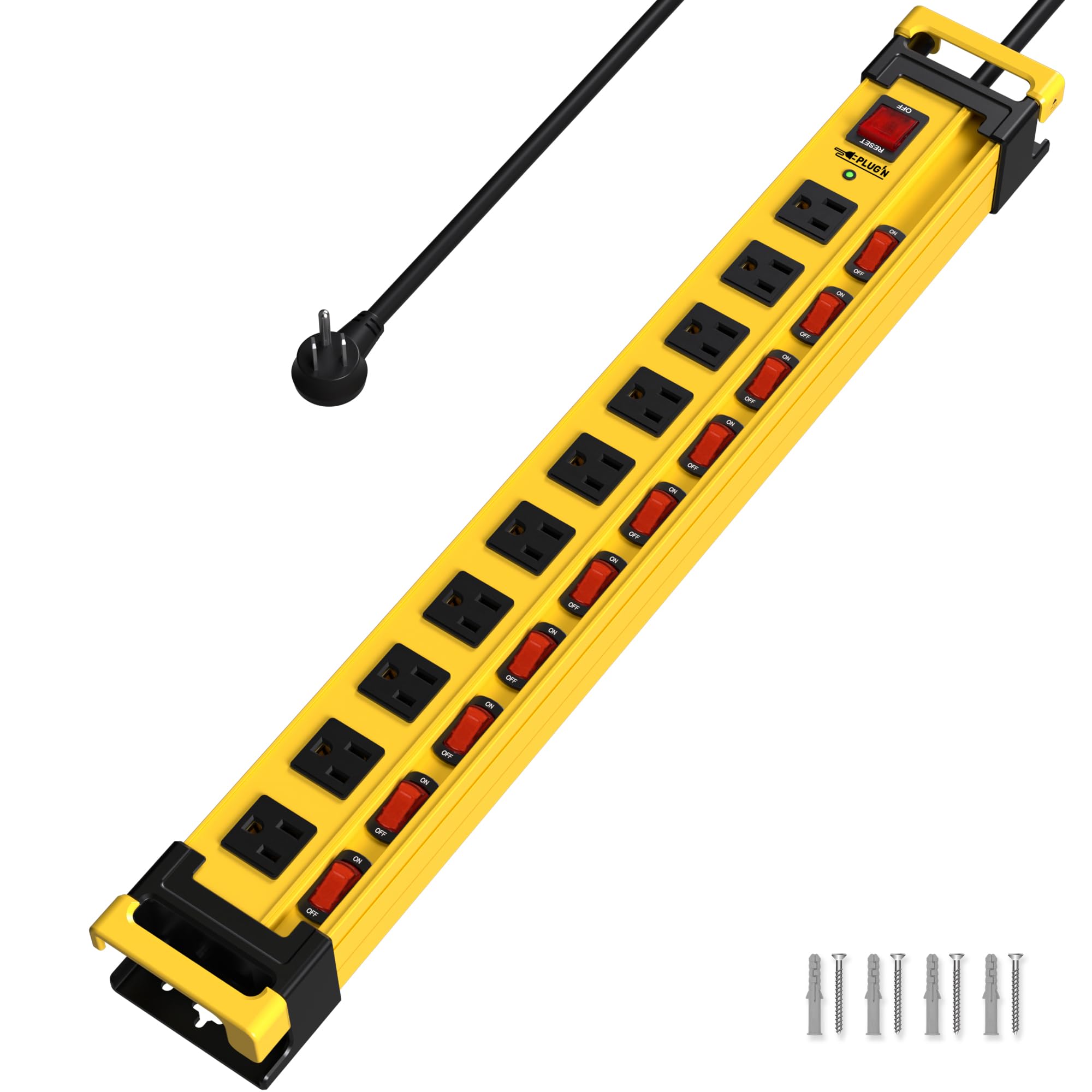 Power Strip 10 Outlet,3300J Surge Protector with Individual Switches,9FT Power Cord 14AWG/15AMP/1875W,Heavy Duty Metal Power Strip with Cord Manager,for Workshop,Garage,Shop,Home
