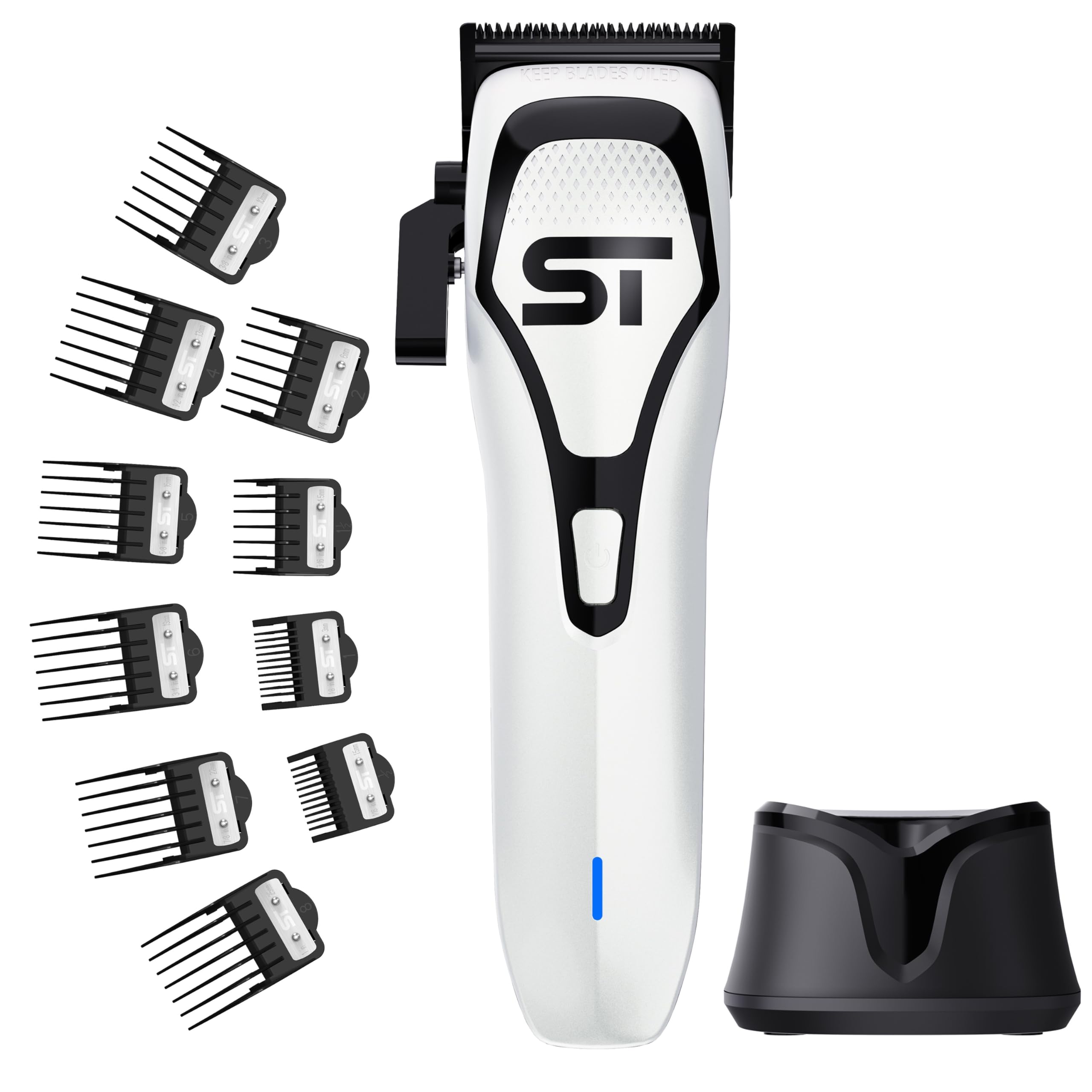 Supreme Trimmer Darkstar 72 Clipper w/DLC Blades | 180 Min Run Time, 9000 RPM Hair Clipper | Low Noise Magnetic Vector Motor, Professional Barber Clipper | STC72 White